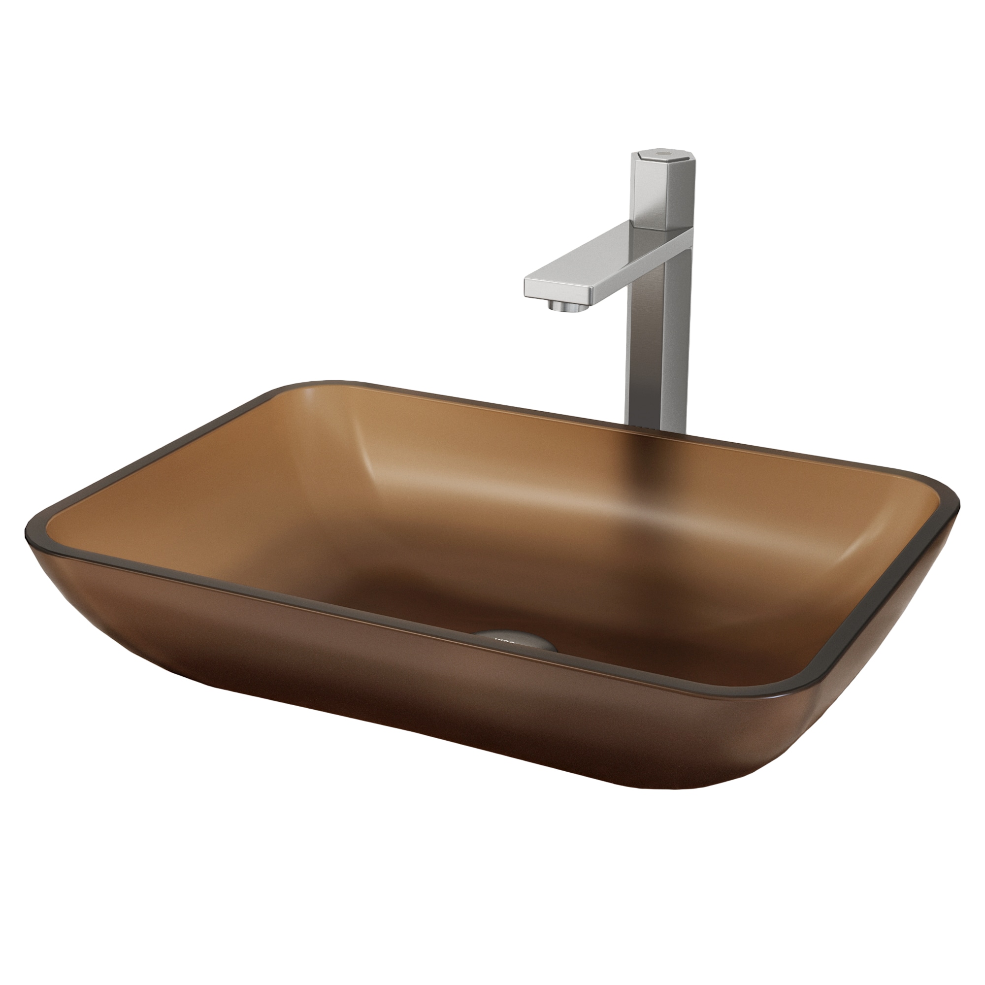 VIGO VGT2106 Amber Sottile Glass 18 Vessel Rectangular Modern Gold Bathroom Sink with Faucet Included with Drain Included