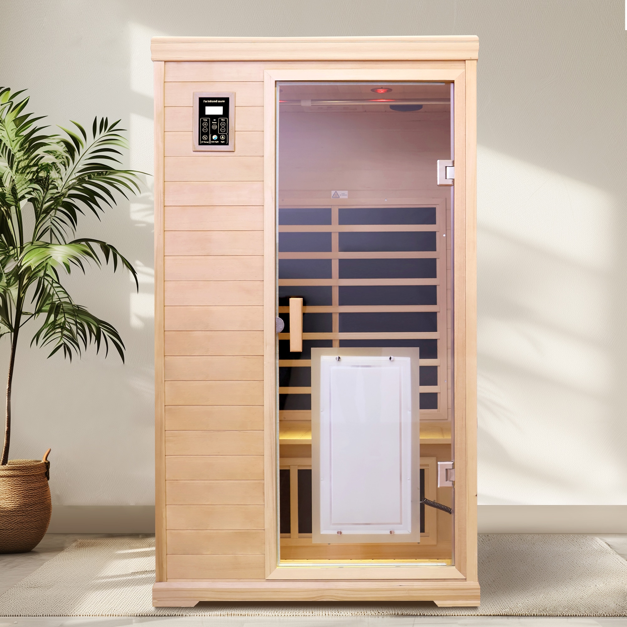 LOVMOR  2 Person Hemlock Far Infrared Sauna Indoor Glass Door LED Control 44W 39D 76H For Home Use