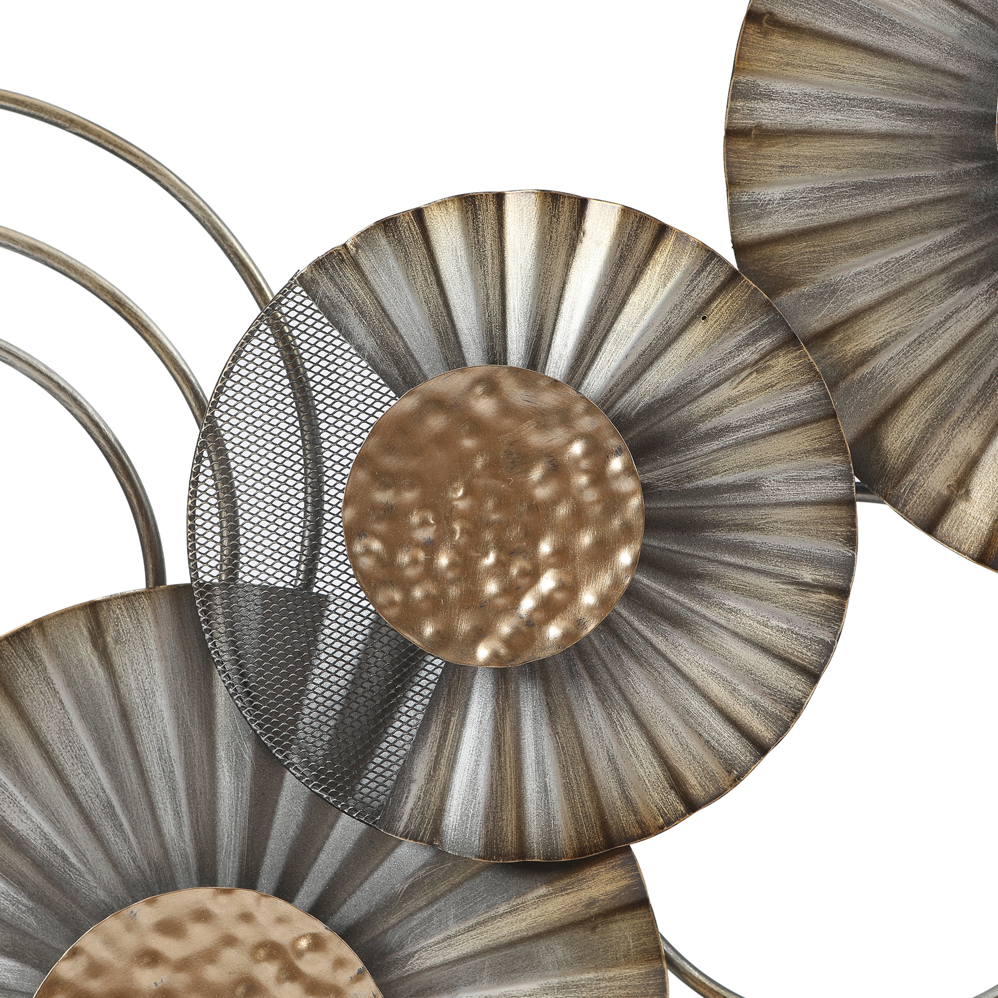 48.5" W Distressed Gray and Gold Metal Floral Wall Sculpture