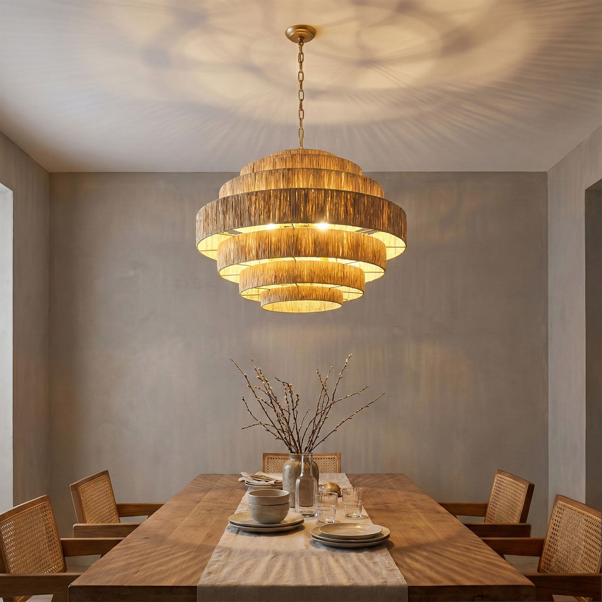 Aiwen 5 -Light Brown Paper Metal Chandelier