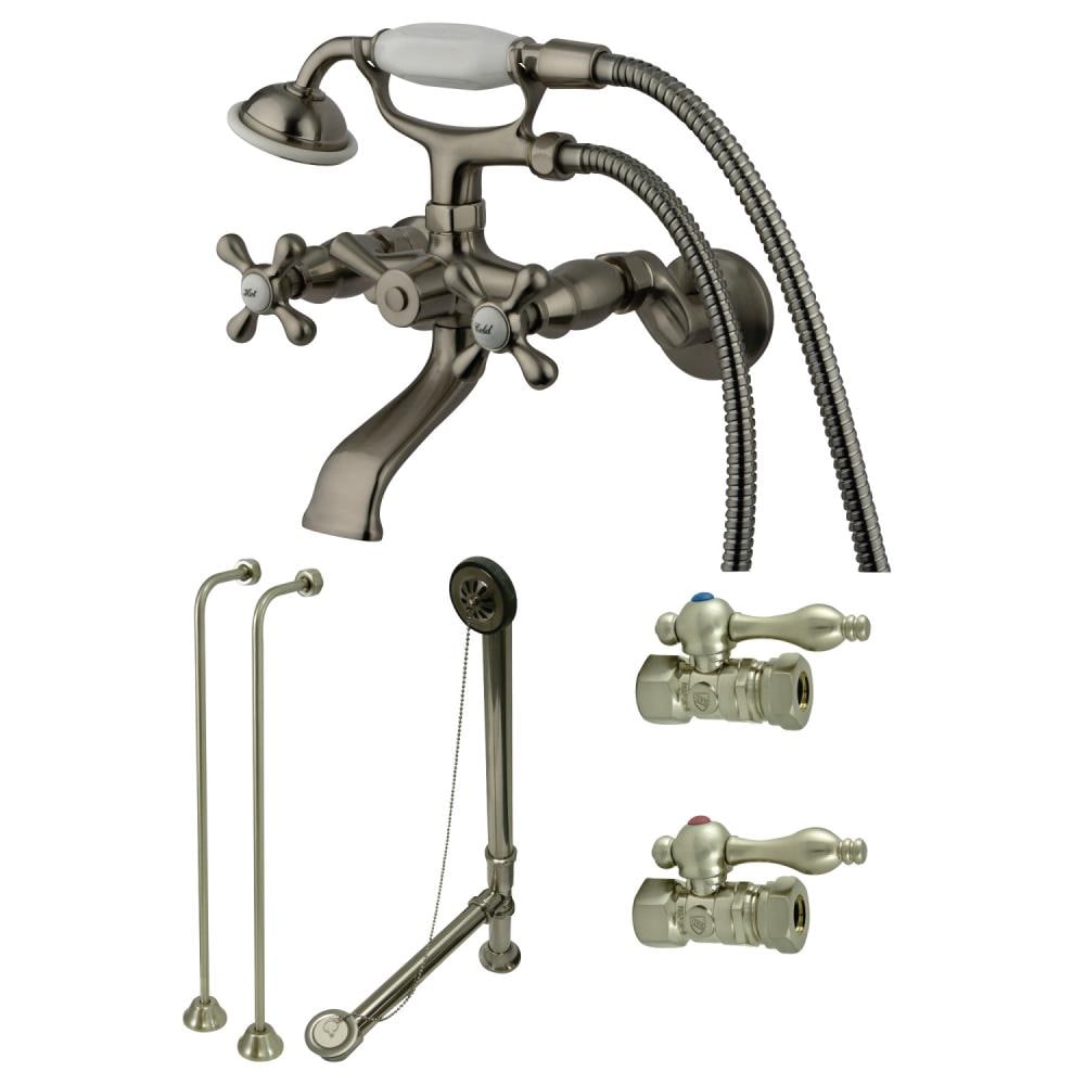 Kingston Brass WLCCK265SN Vintage Brushed nickel 2-handle Wall-mount Low-arc Bathtub Faucet with Hand Shower ( Valve Included )