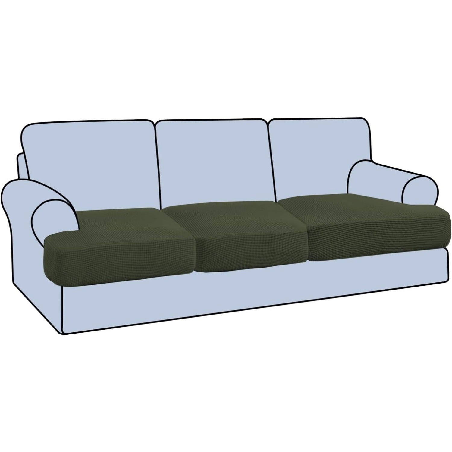 H.Versailtex  Stretch T Cushion Sofa Slipcover Jacquard Fabric Olive Single Cushion