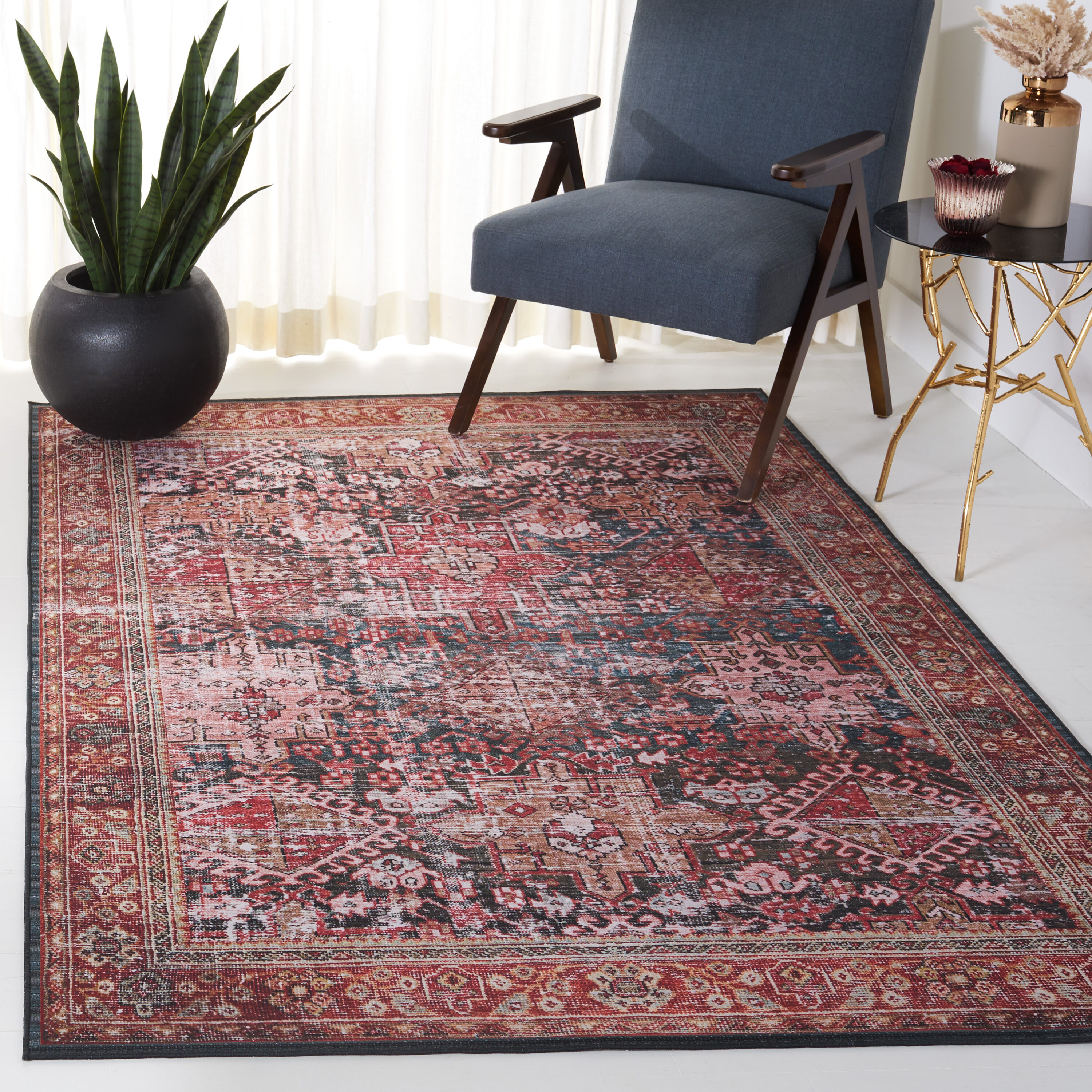 Safavieh TSN114P-4 Tucson 4 x 6 (ft) Loomed Polyester Rust/Green Rectangular Indoor Border Machine washable Area rug