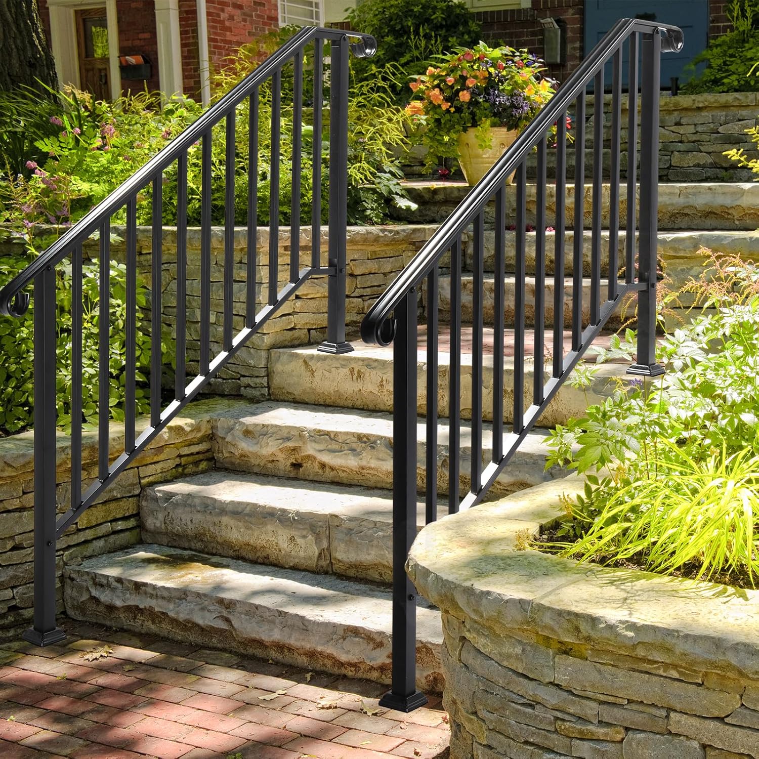 Etokfoks Wrought Iron Handrail for Outdoor Steps Fits 4 or 5 Steps ...