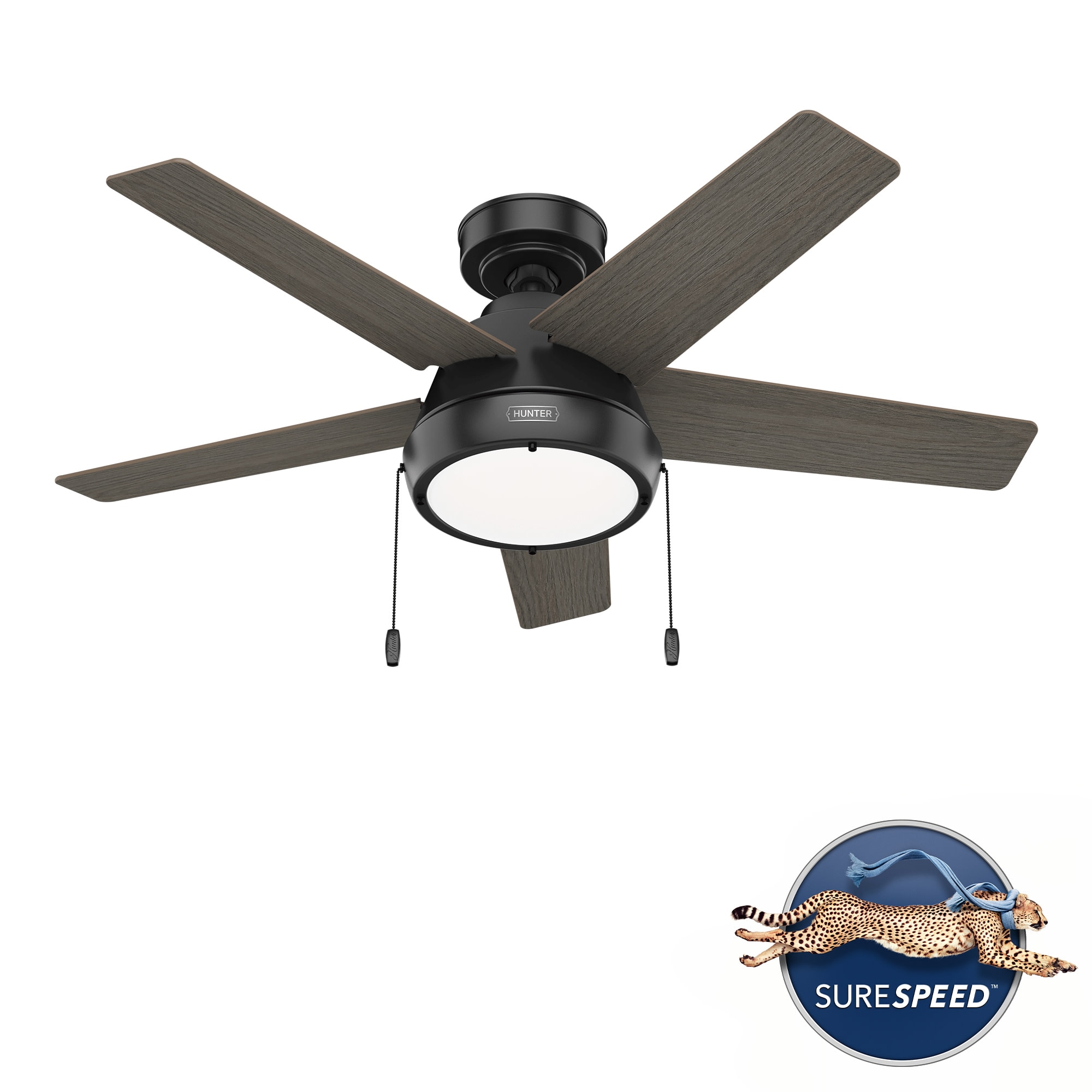 Hunter 51385 Burroughs 44-in Matte Black with Greyed Walnut Blades Ceiling Fan With Light ( 5 -Blade )