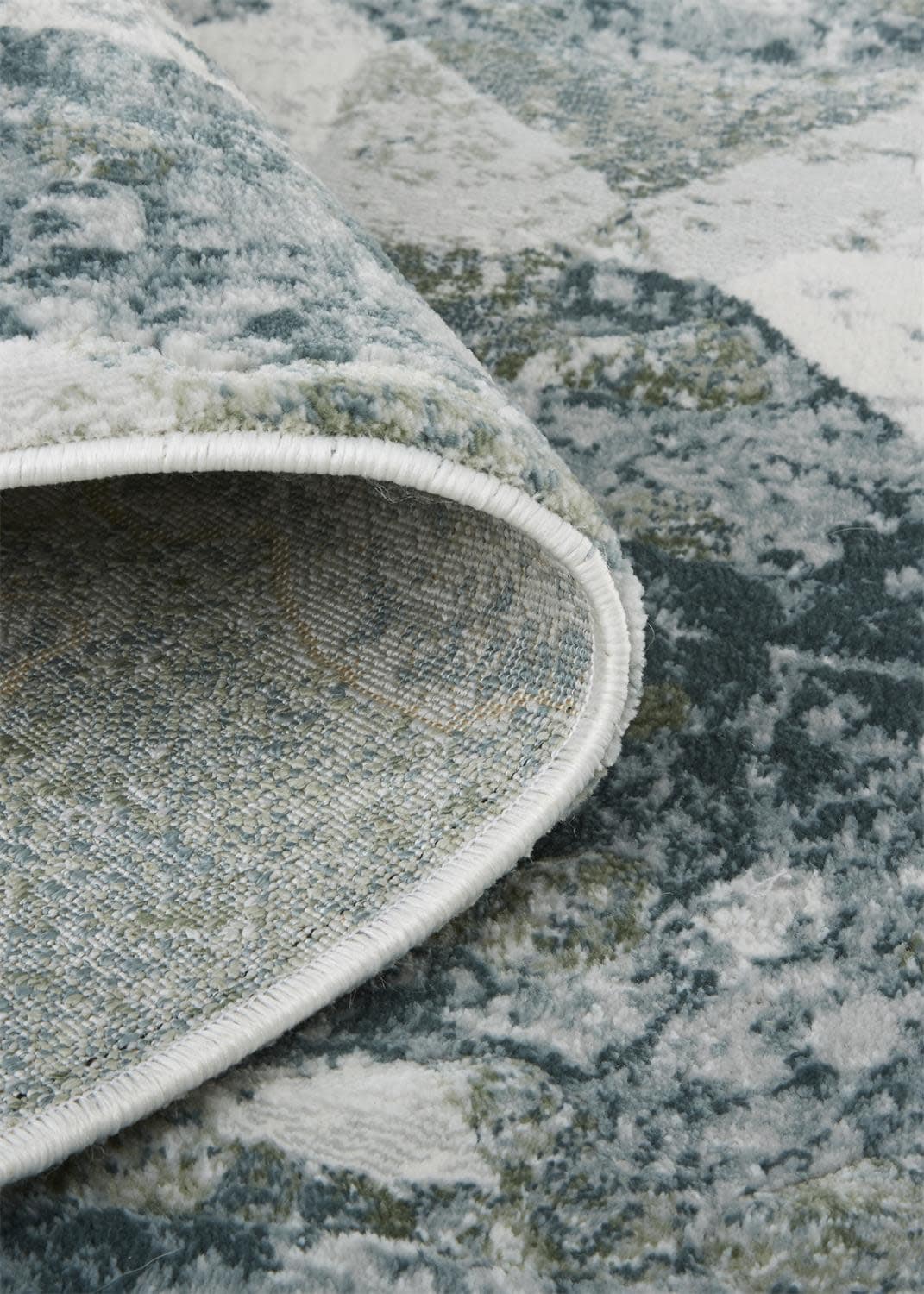 Ivory and Green Geometric Synthetic Area Rug