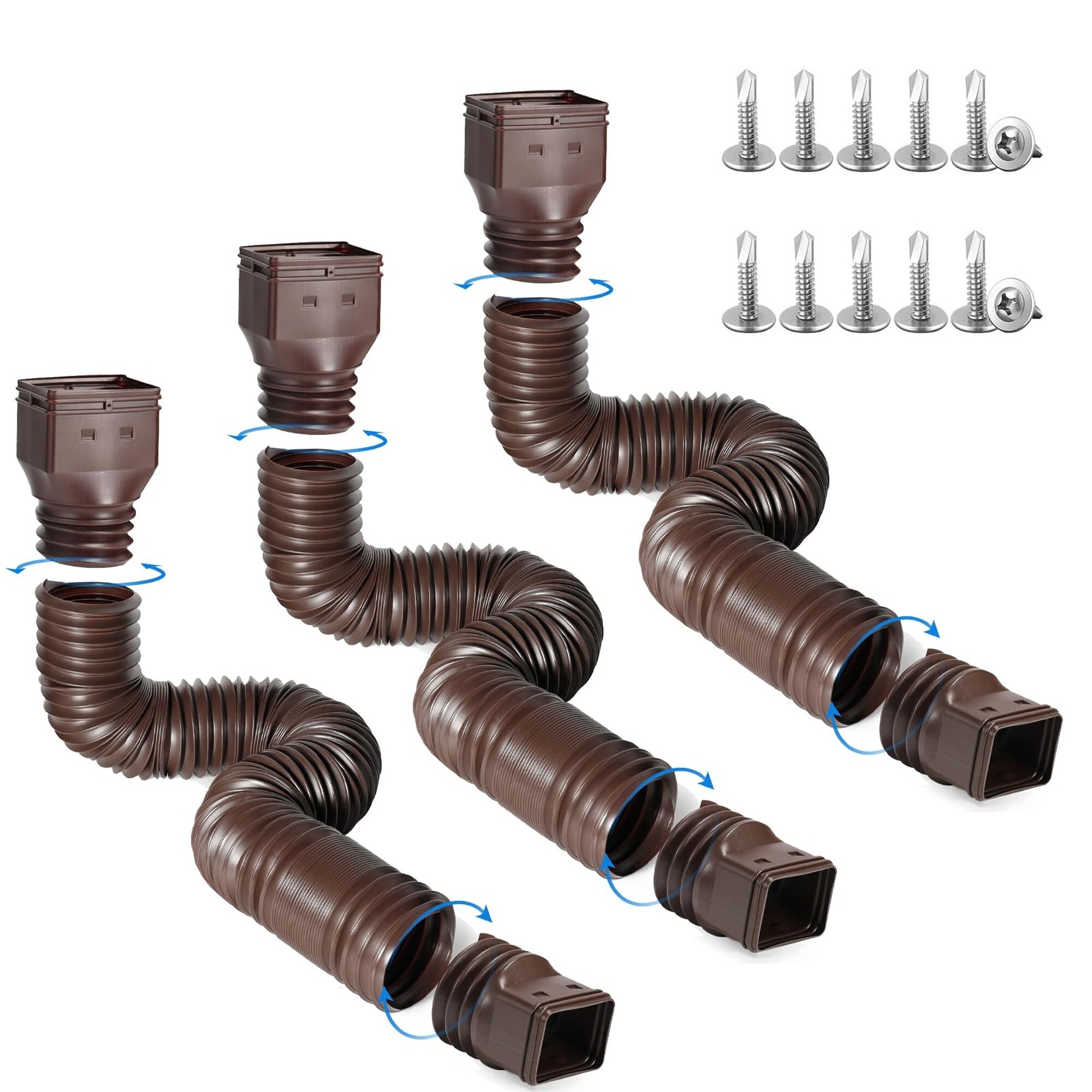 Numhew 21 to 68 in Flexible Brown Rain Gutter Downspout Extension 3 Pack