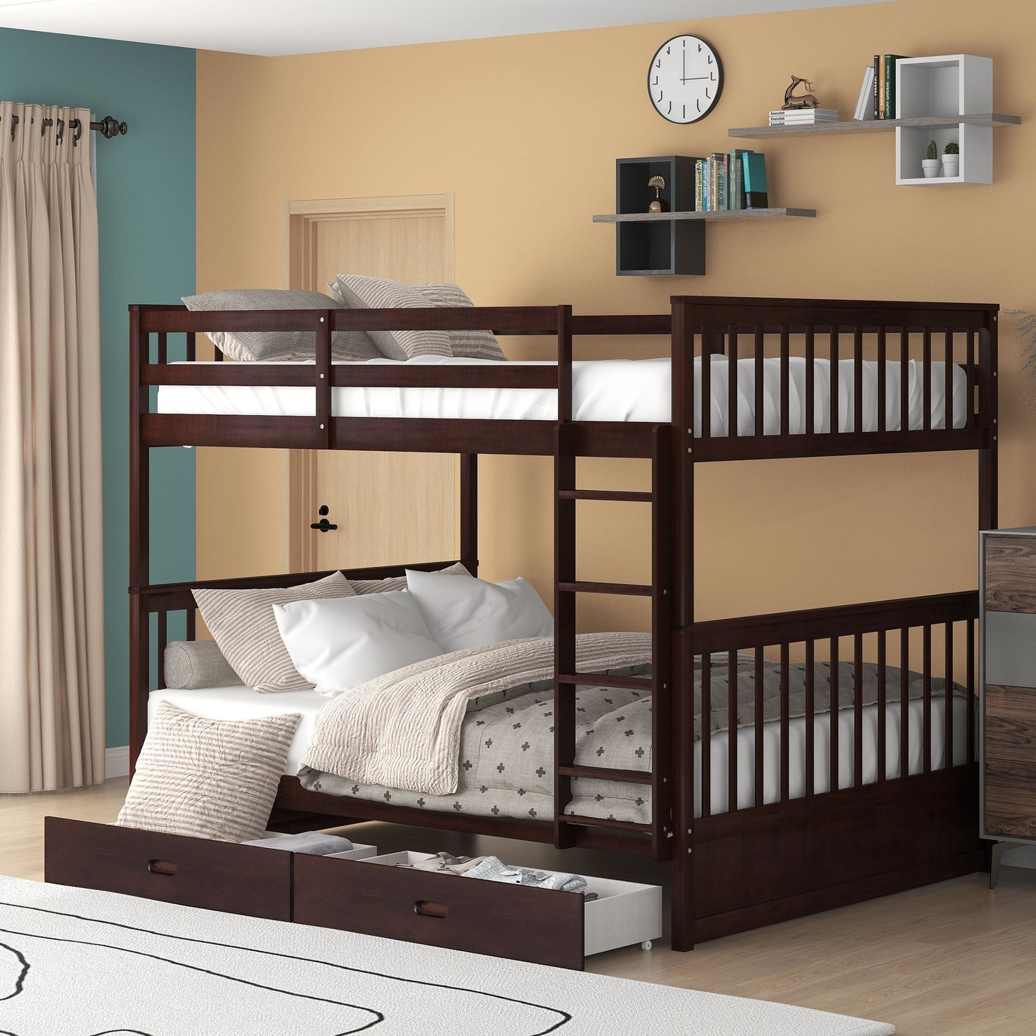 JASMODER LT000365AAP Espresso Full Composite Platform Bed with Storage