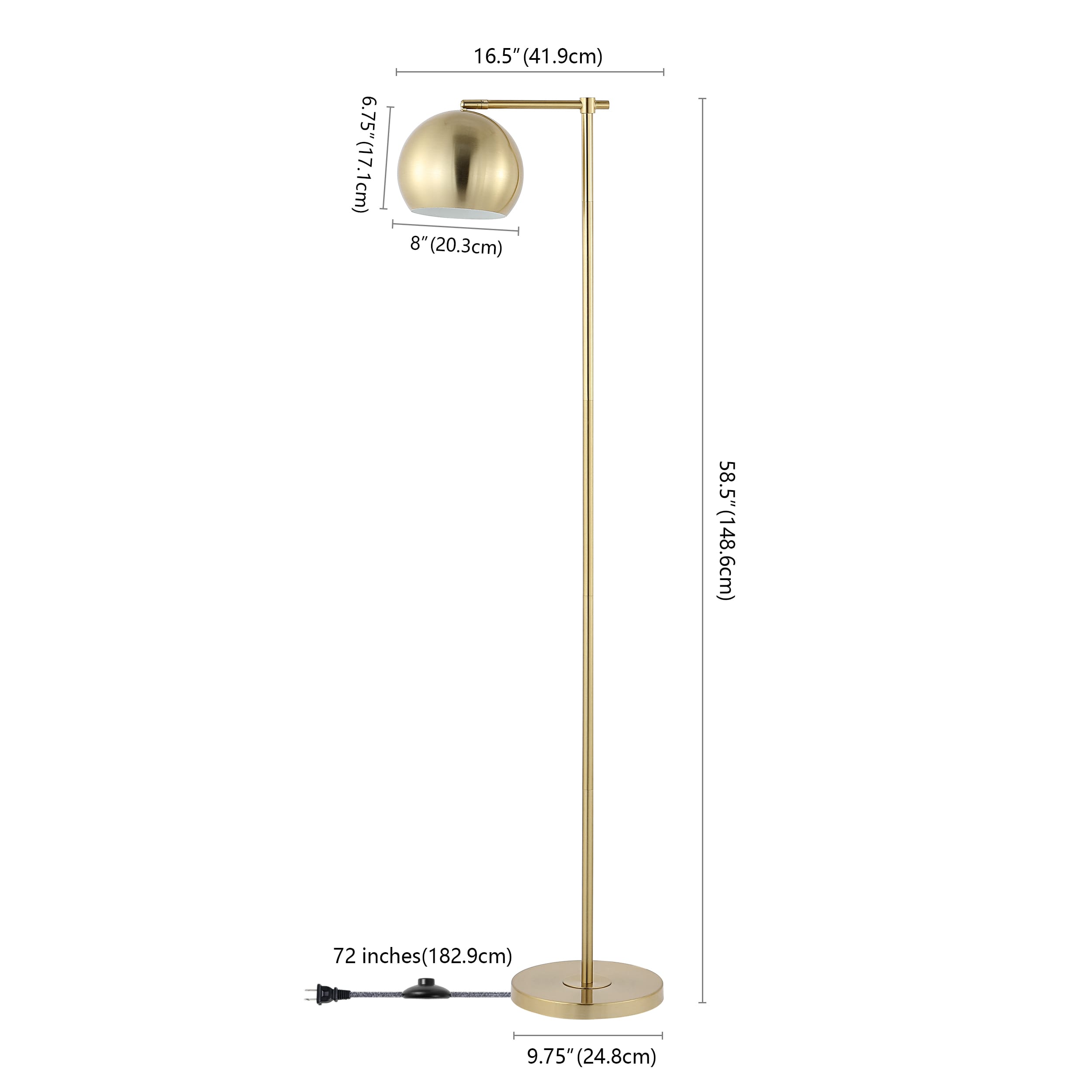 Eva 58.5" Satin Gold Metal Arc Floor Lamp with Dimmable LED