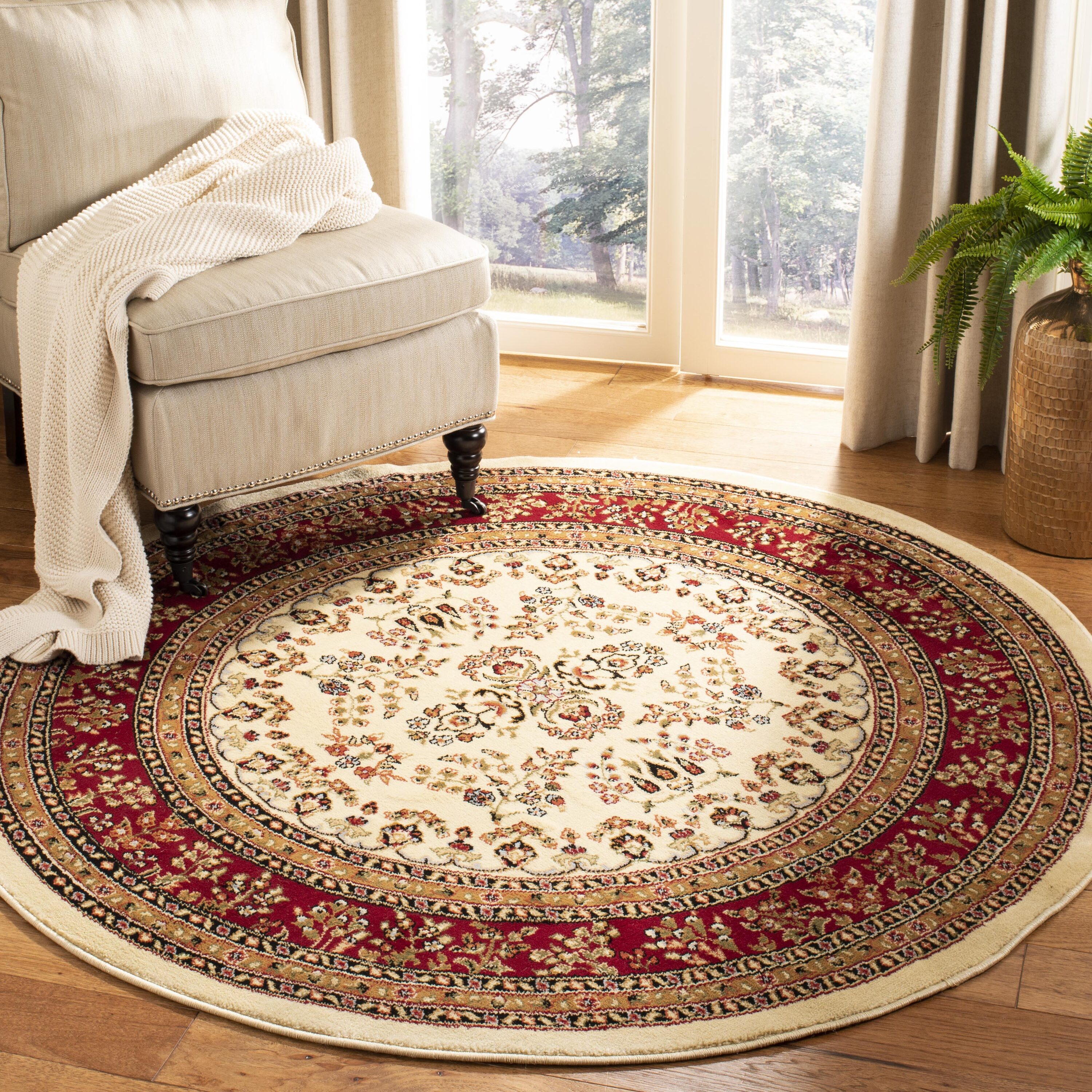 Lynhdurst Sarouk 331A Ivory Red 6 X 6 Round Area Rug
