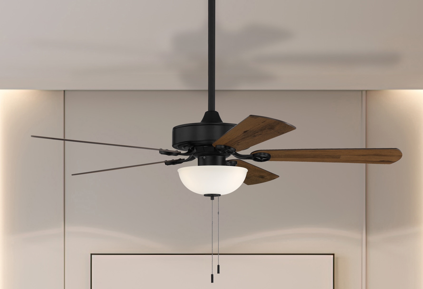 Harbor Breeze Thoroughbred II 52-in Matte Black with Sable/Auburn Blades LED Indoor Downrod or Flush Mount Ceiling Fan with Light (5-Blade) -  TX52MBK5L