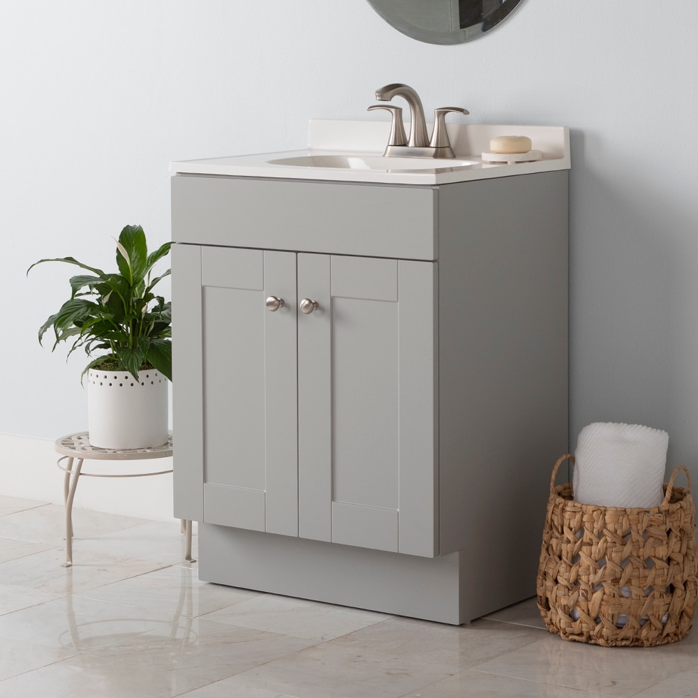 Project Source 24-in Gray Single Sink Bathroom Vanity with White