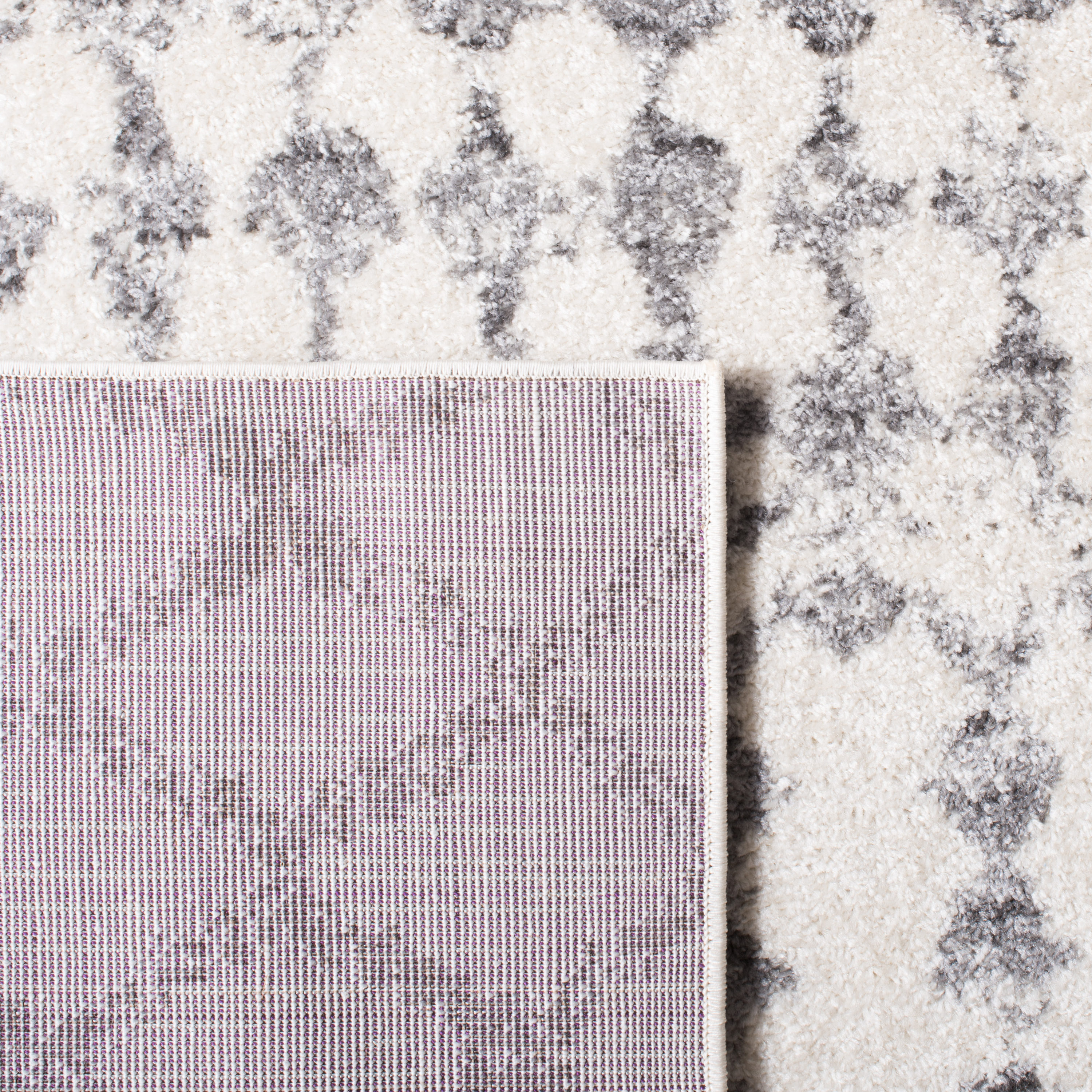 Ivory and Grey Hand-Knotted Synthetic Rectangular Area Rug