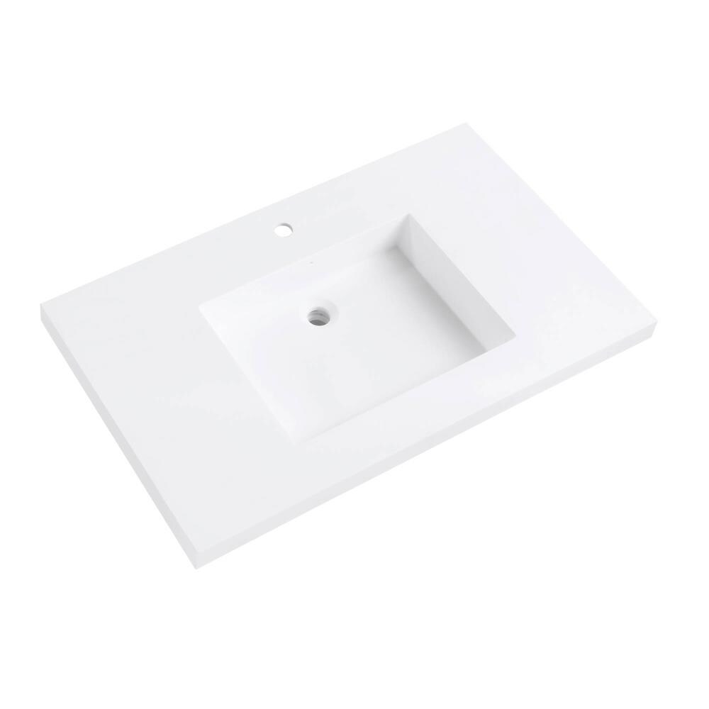 VersaStone 37" Matte White Acrylic Vanity Top with Integrated Sink