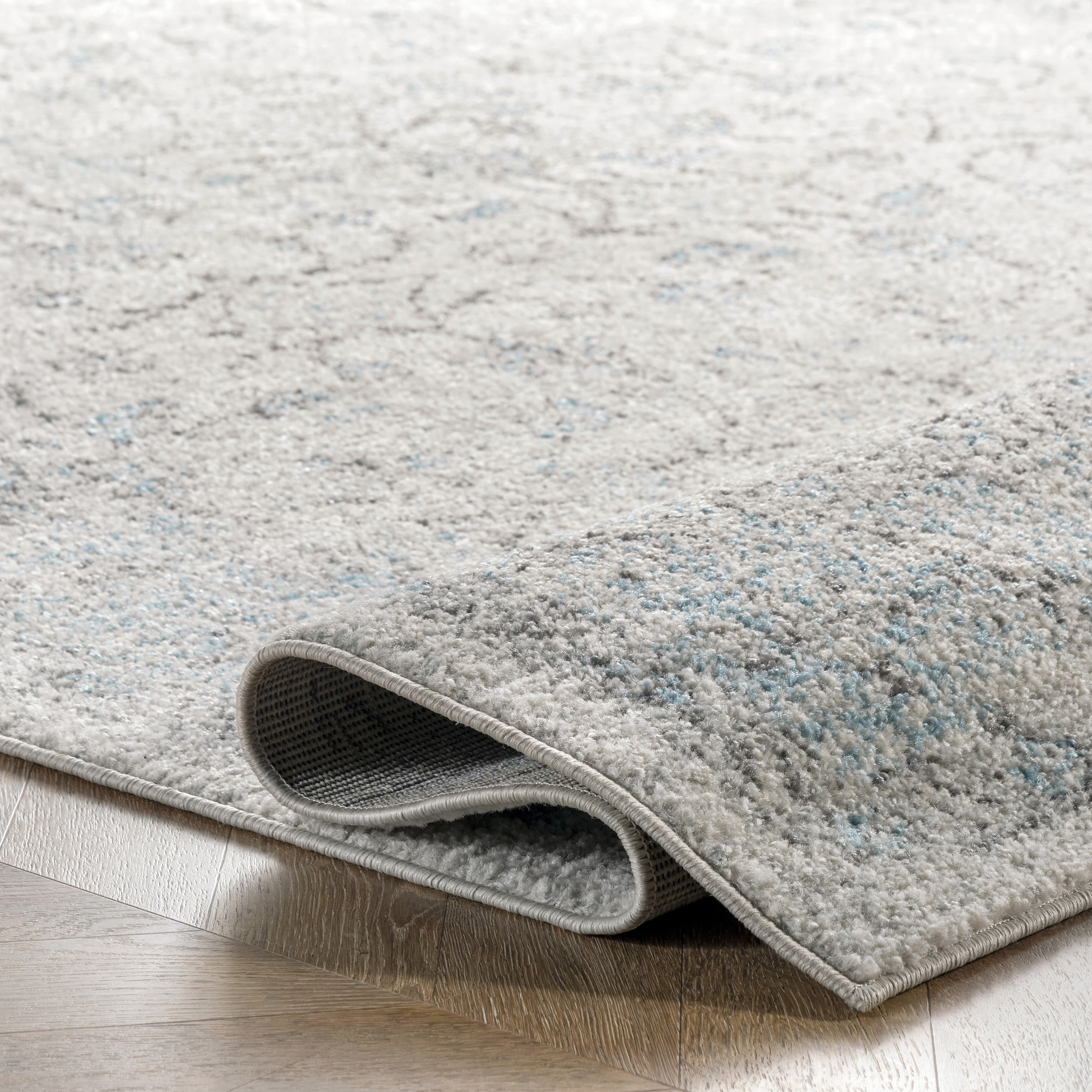 Vintage Aqua Blue Distressed 8' x 10' Synthetic Area Rug