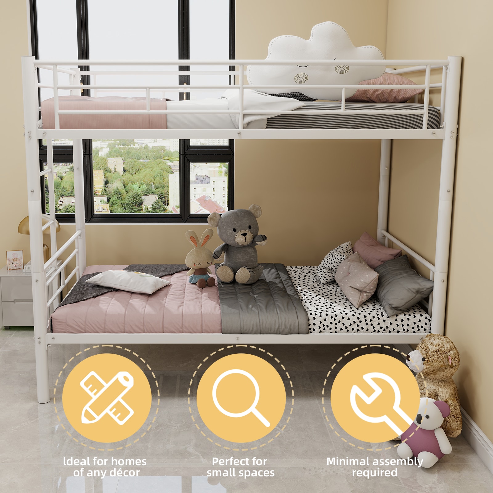 Bellemave - Twin Over Twin Bunk Bed Frame Metal Convertible Detachable Into Two Beds Heavy Duty S...