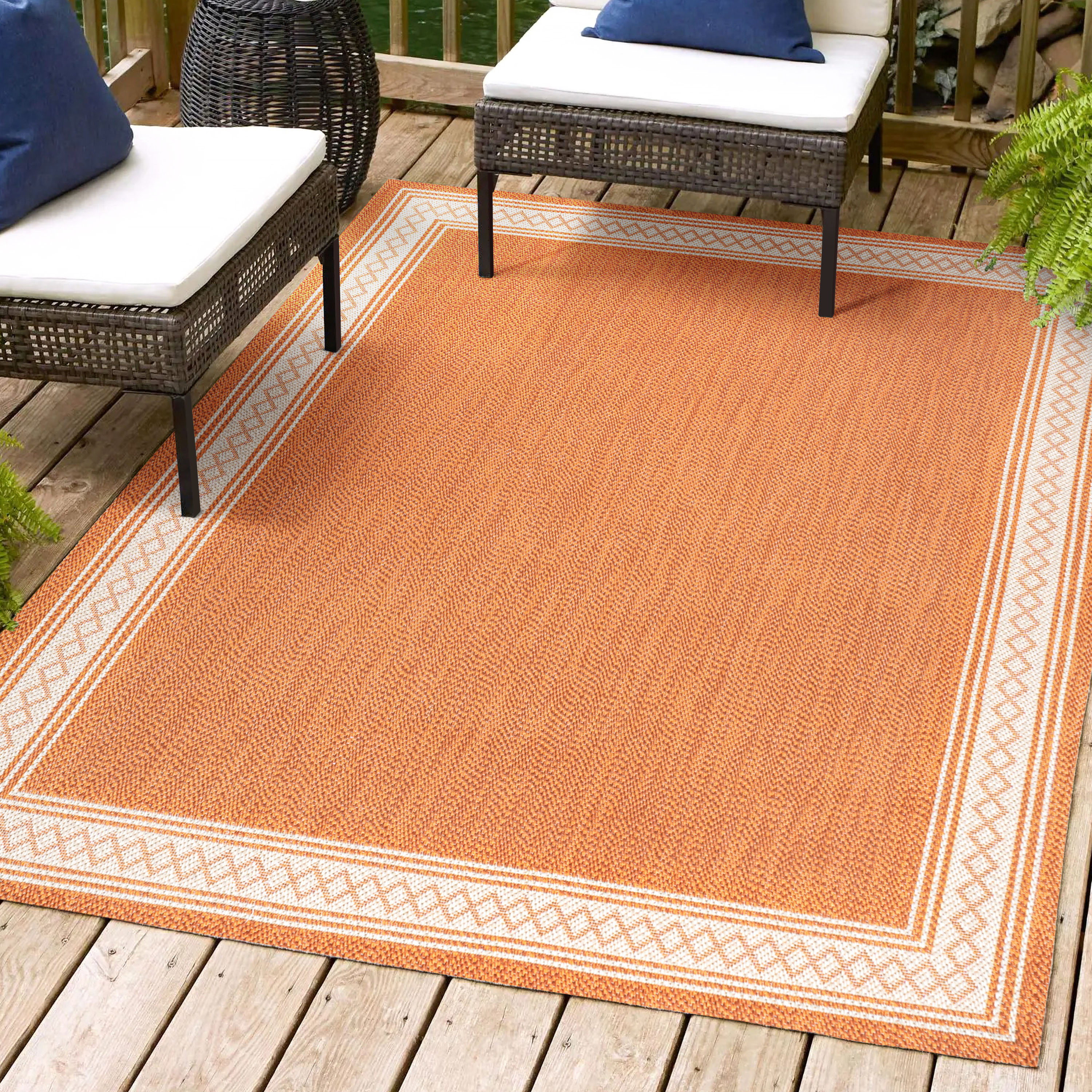 JONATHAN  Y SMB207E-4 Santa Monica Lucia Diamond 4 x 6 (ft) Loomed Polypropylene Orange/Cream Rectangular Indoor/Outdoor Border Farmhouse/Cottage Area rug