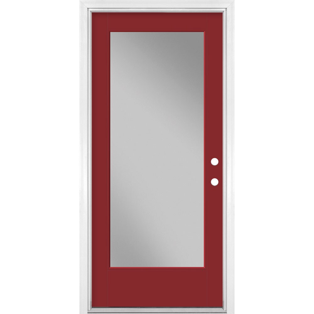Masonite 1523923 36-in x 80-in x 4-9/16-in Fiberglass Full lite Left-hand inswing Roma Red Painted Prehung Front Door with Brickmould Insulating core