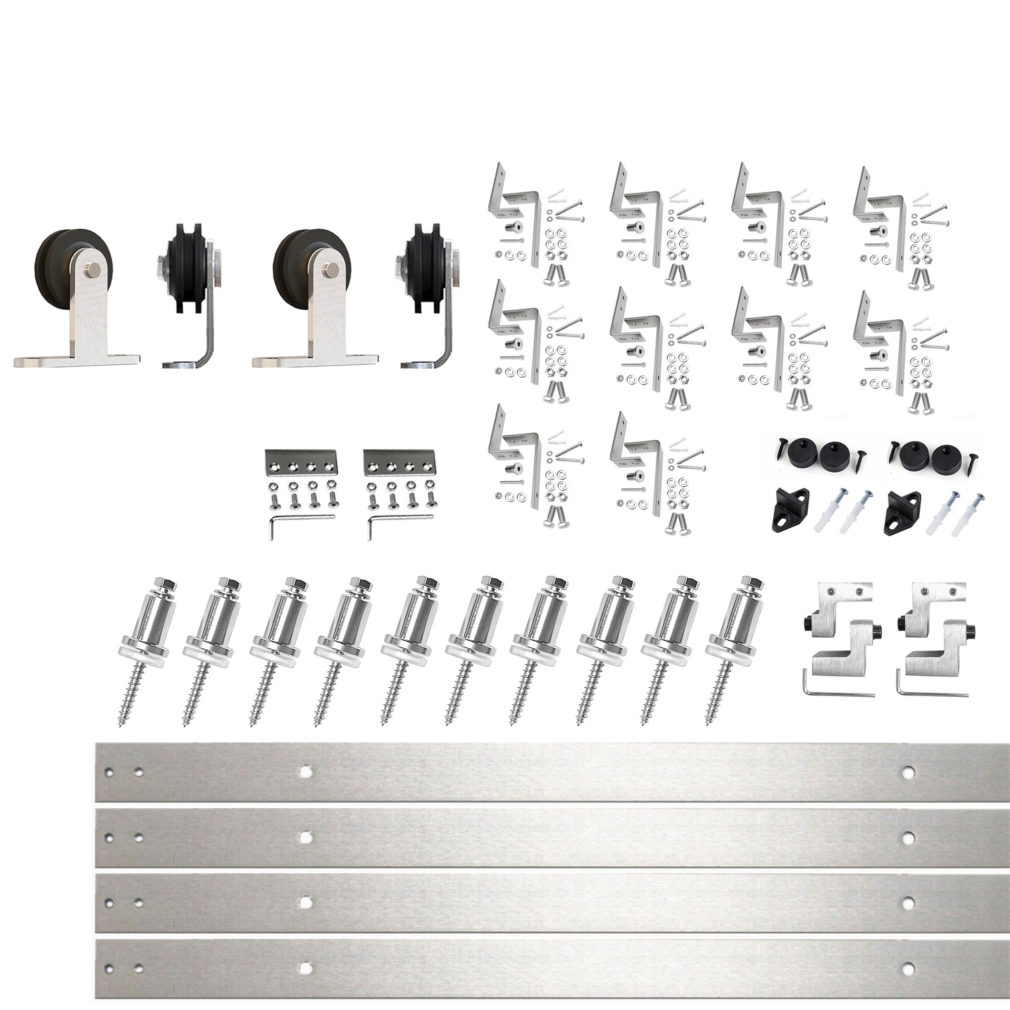 HOMACER DZ3DNZ144C 144-in Brushed Brushed Nickel Indoor Top mount Double bypass Barn door hardware kit