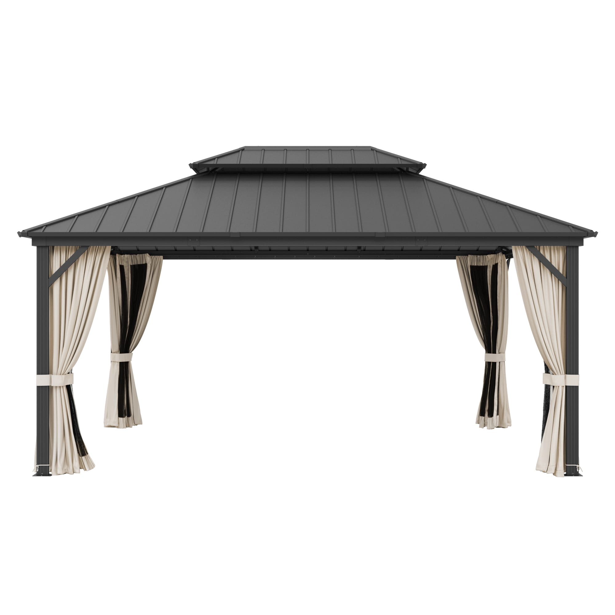 Yurevna KKLT-BL-4 16-ft x 12-ft Gazebo Black Gazebo with Hardtop Roof (Screen Included)