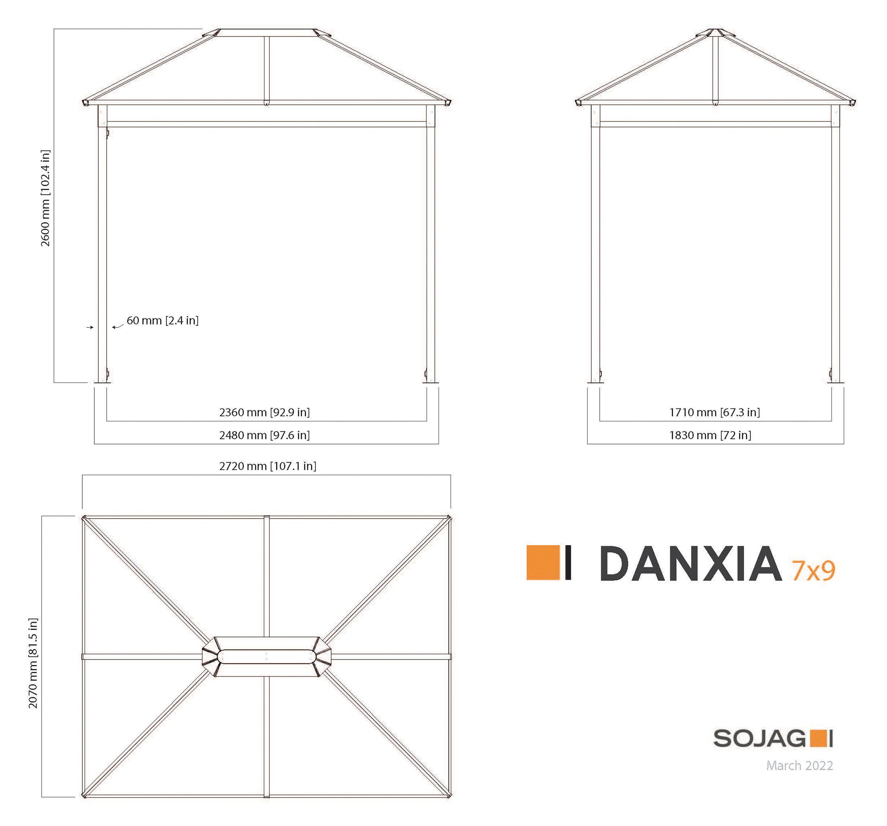 Danxia 7 ft. x 9 ft. Black Steel Frame Patio Gazebo