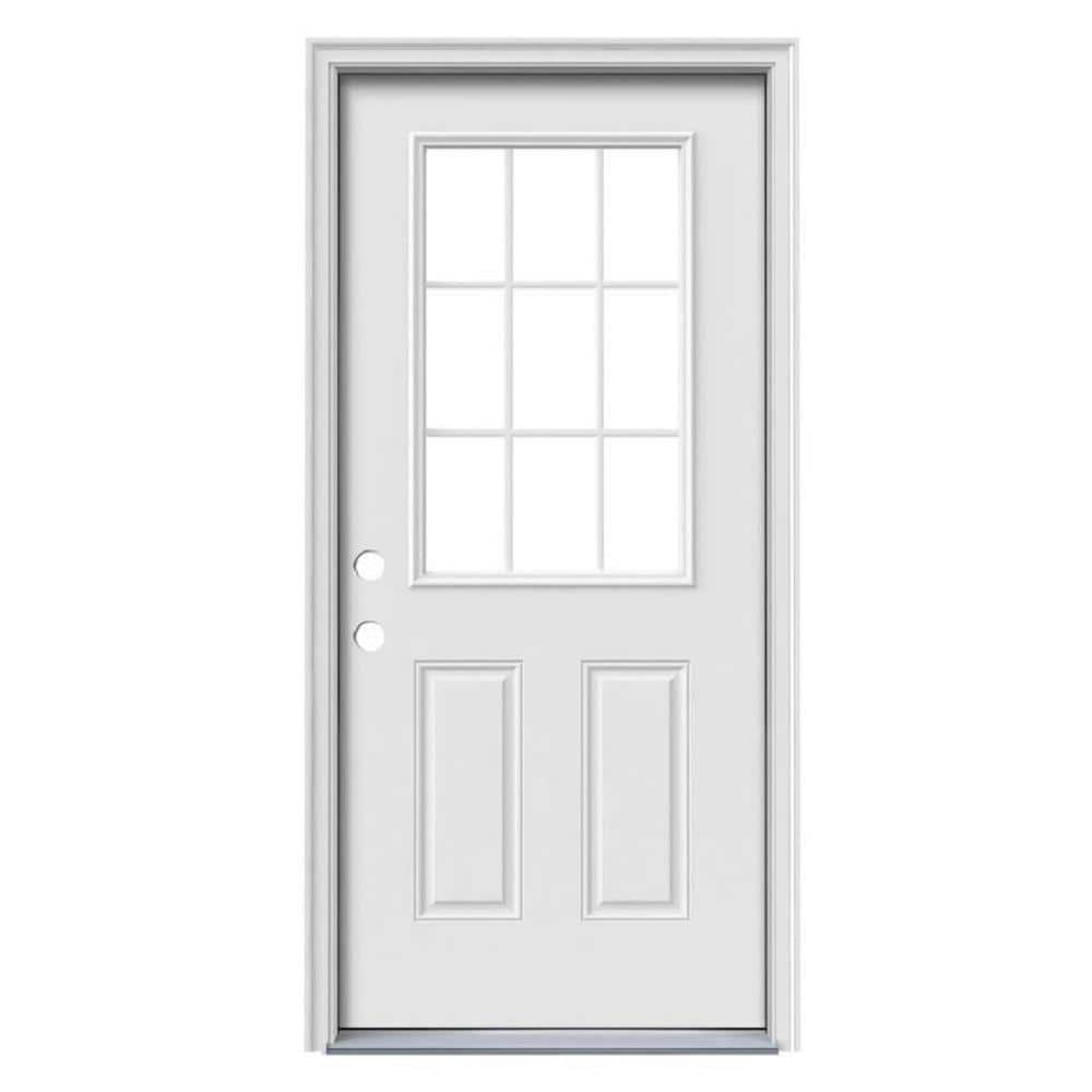 Therma-Tru Benchmark Doors 32-in x 80-in Steel Half Lite Right-Hand Inswing Ready To Paint Prehung Single Front Door with Brickmould Insulating Core -  10087812