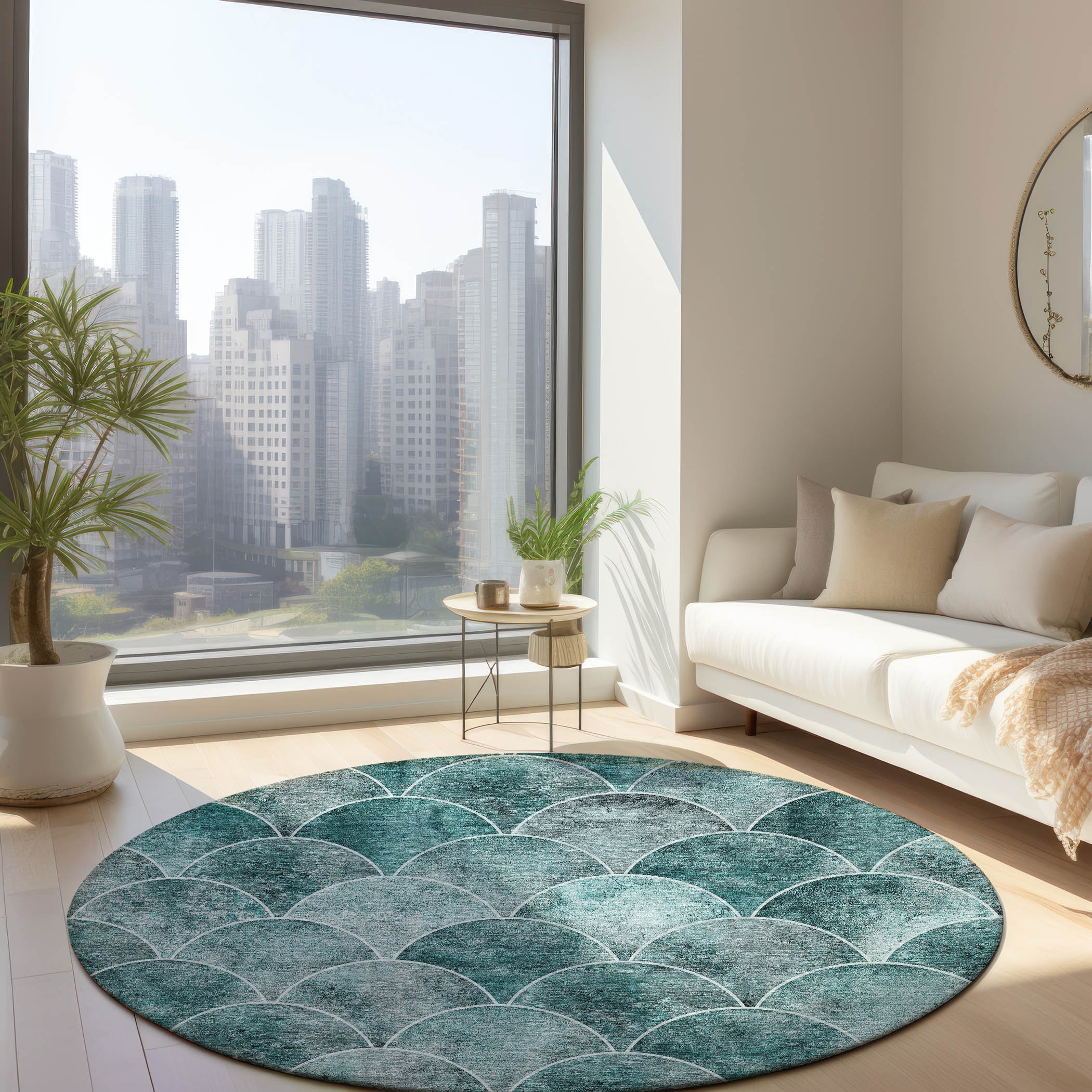 Addison Rugs ACN594TE8RO Chantille ACN594TE 8 x 8 (ft) Polyester Teal Round Indoor/Outdoor Abstract Machine washable Area rug