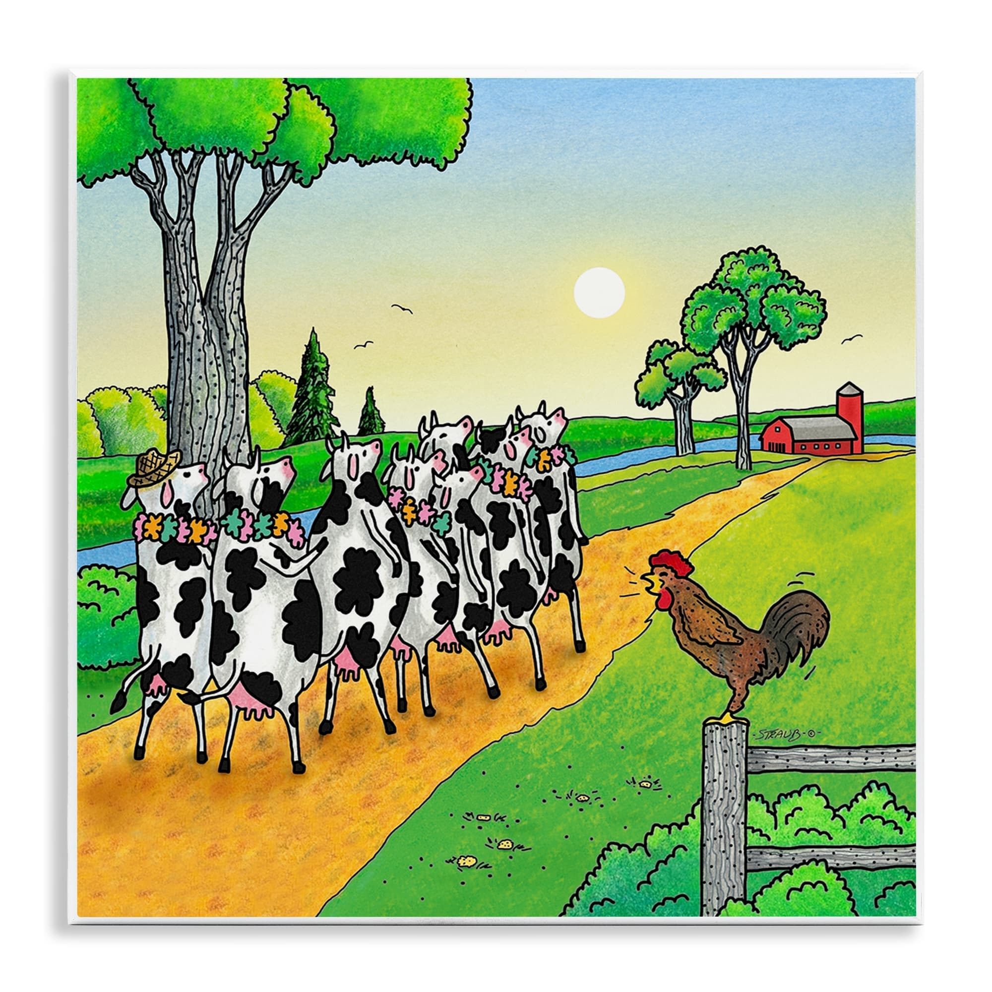 Stupell Industries BT-017-WD-12X12 Funny Cows Come Home Wall Plaque Art By Roger Straub 12 x 12