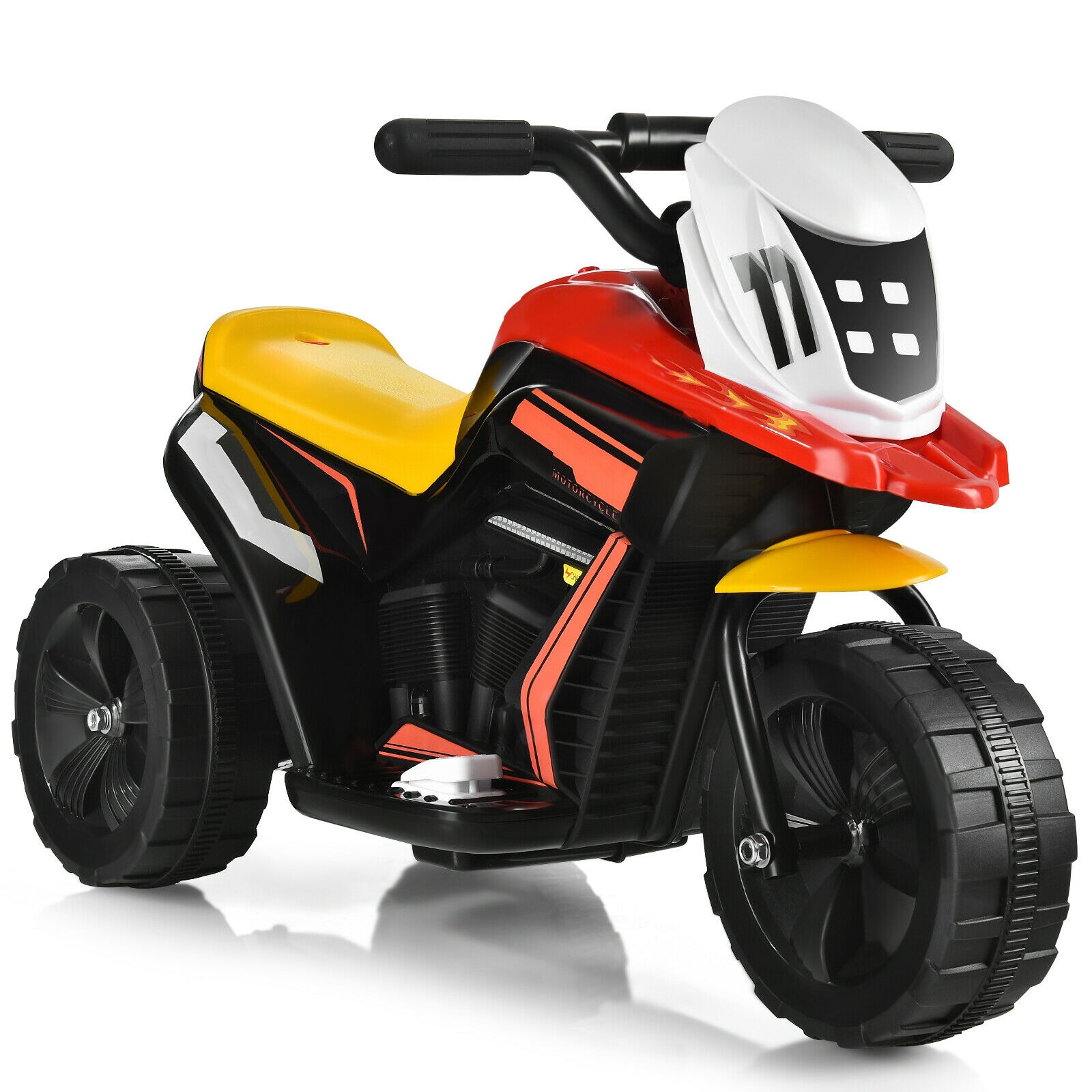 Slickblue D-CO-909723YT Multicolor 6V Kids Ride-On 3-Wheel Motorcycle Trike with Music and Horn (Battery and Charger Included) for Lawn Patio and Driveway