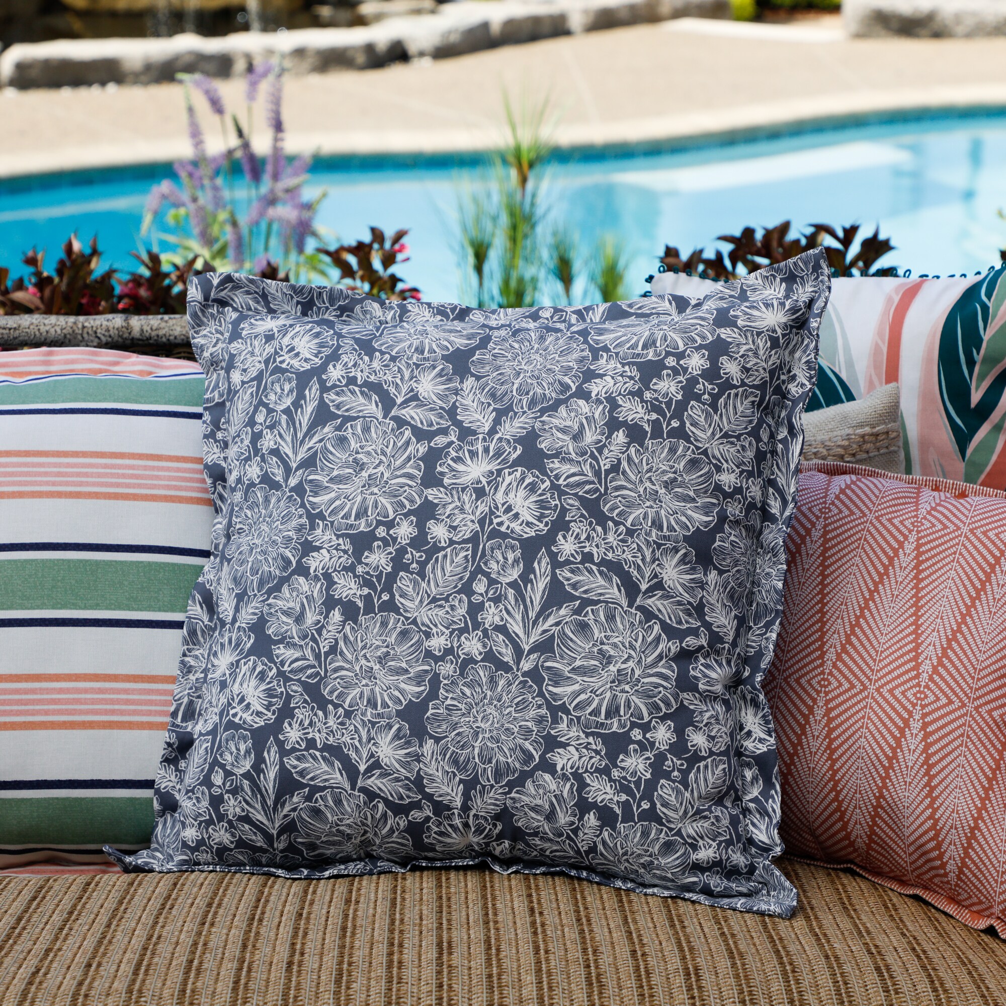allen + roth Floral Dusty Blue Square Throw Pillow in the Outdoor  Decorative Pillows department at