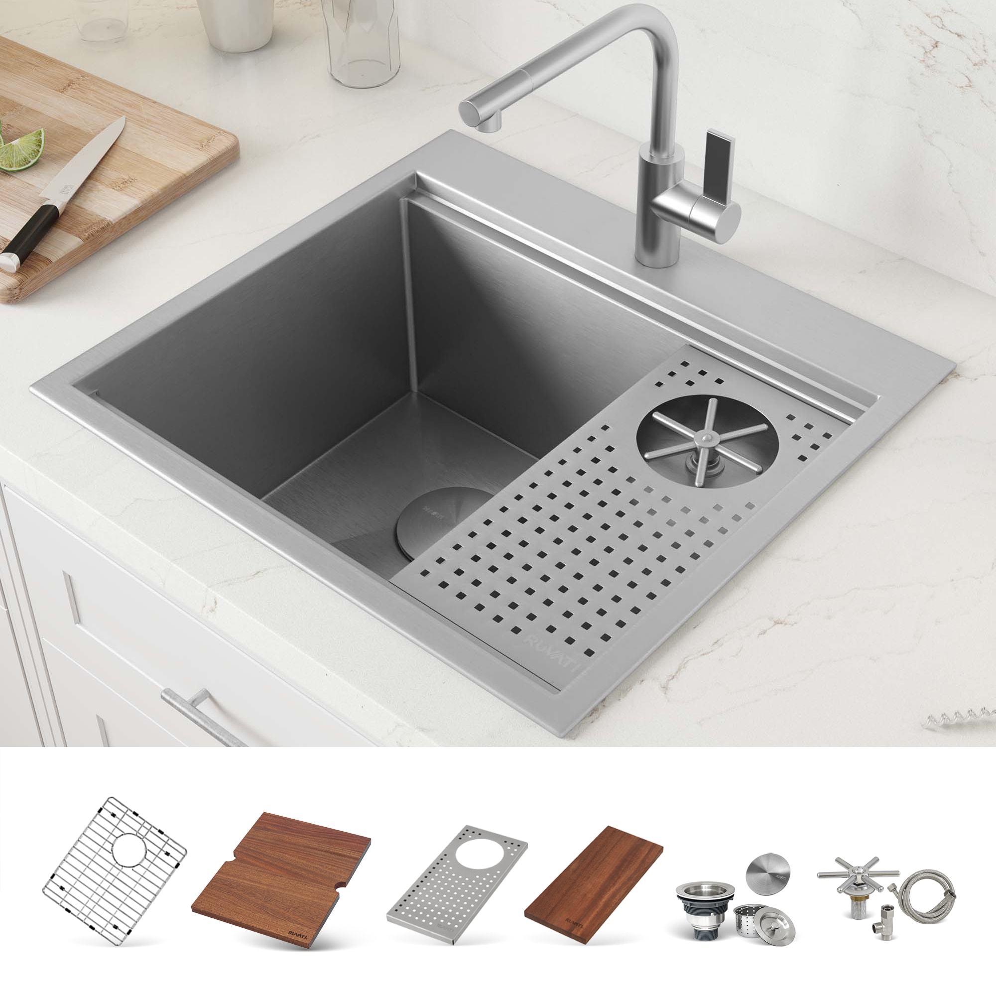 AMGOOD 20x20 Stainless Steel Utility Sink with Right Drainboard - No Faucet