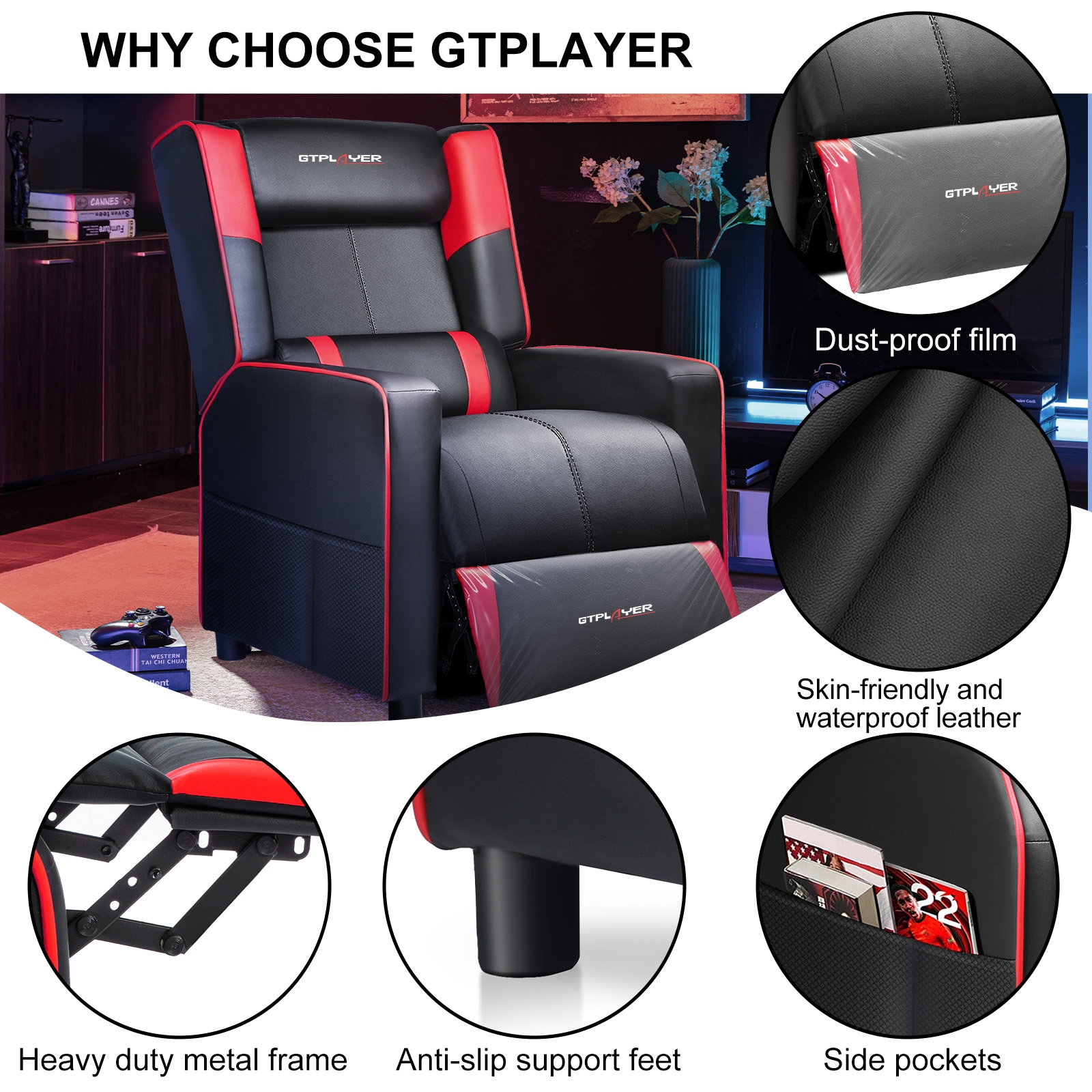 GTPLAYER LOWE'S-GT209-RED Office-Chairs - View #2