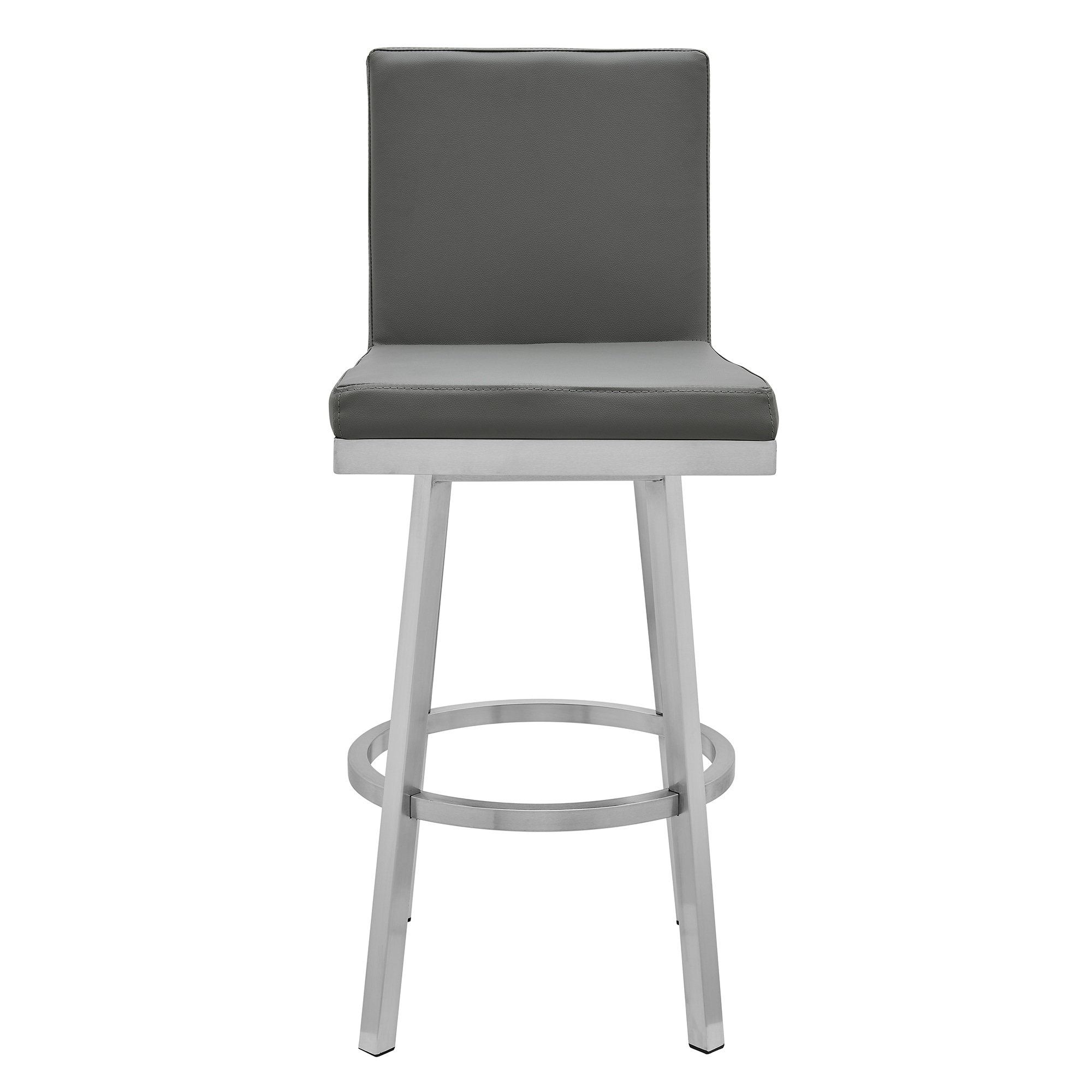 Armen Living LCGEBABSGR26 Brushed Stainless Steel Finishing 26.0-in H Counter height Bucket seat Upholstered Swivel Metal Bar Stool and Back