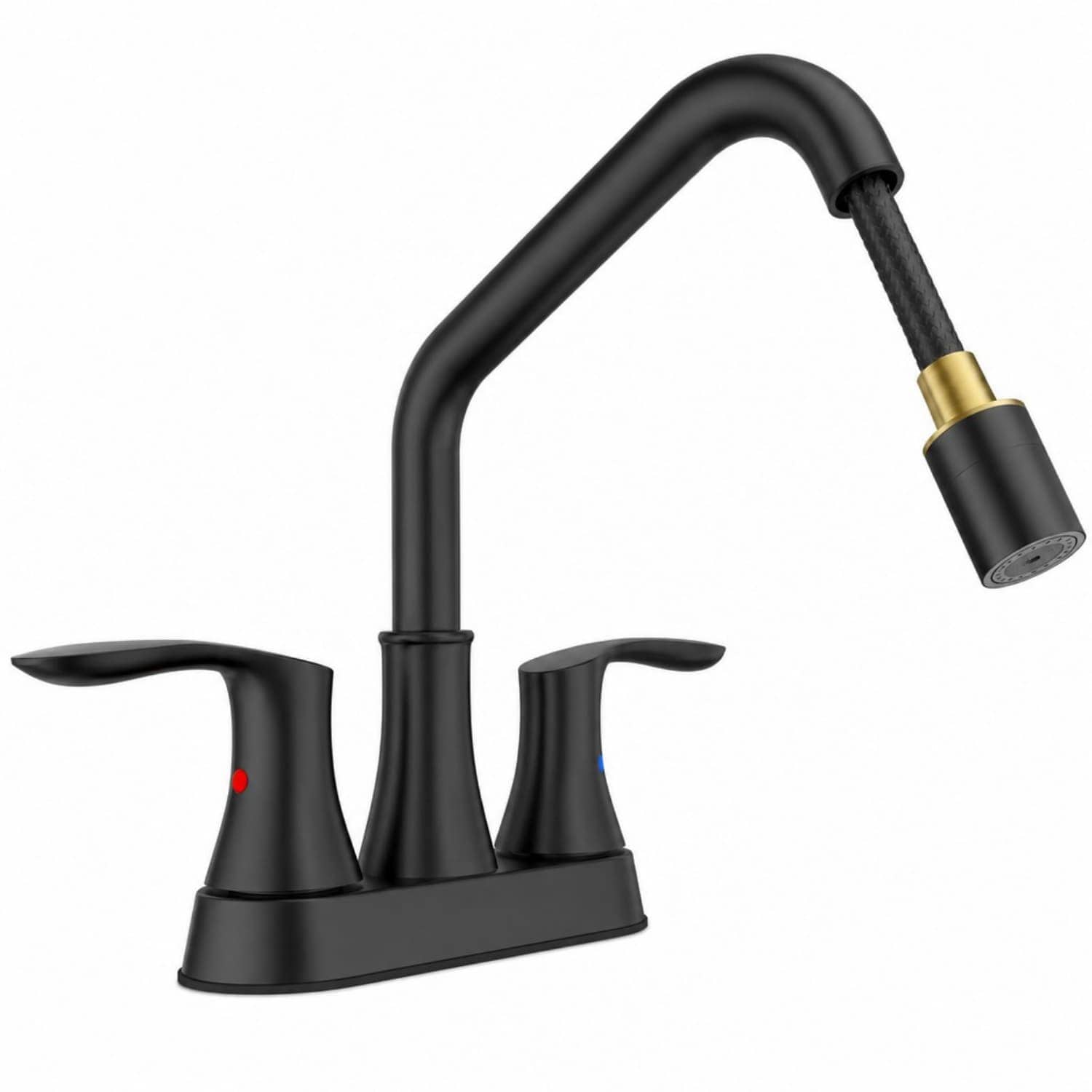 OGETFUUR Matte Black 2-Handle Utility Sink Faucet with Pull Out Sprayer for Laundry Room and Utility Sink