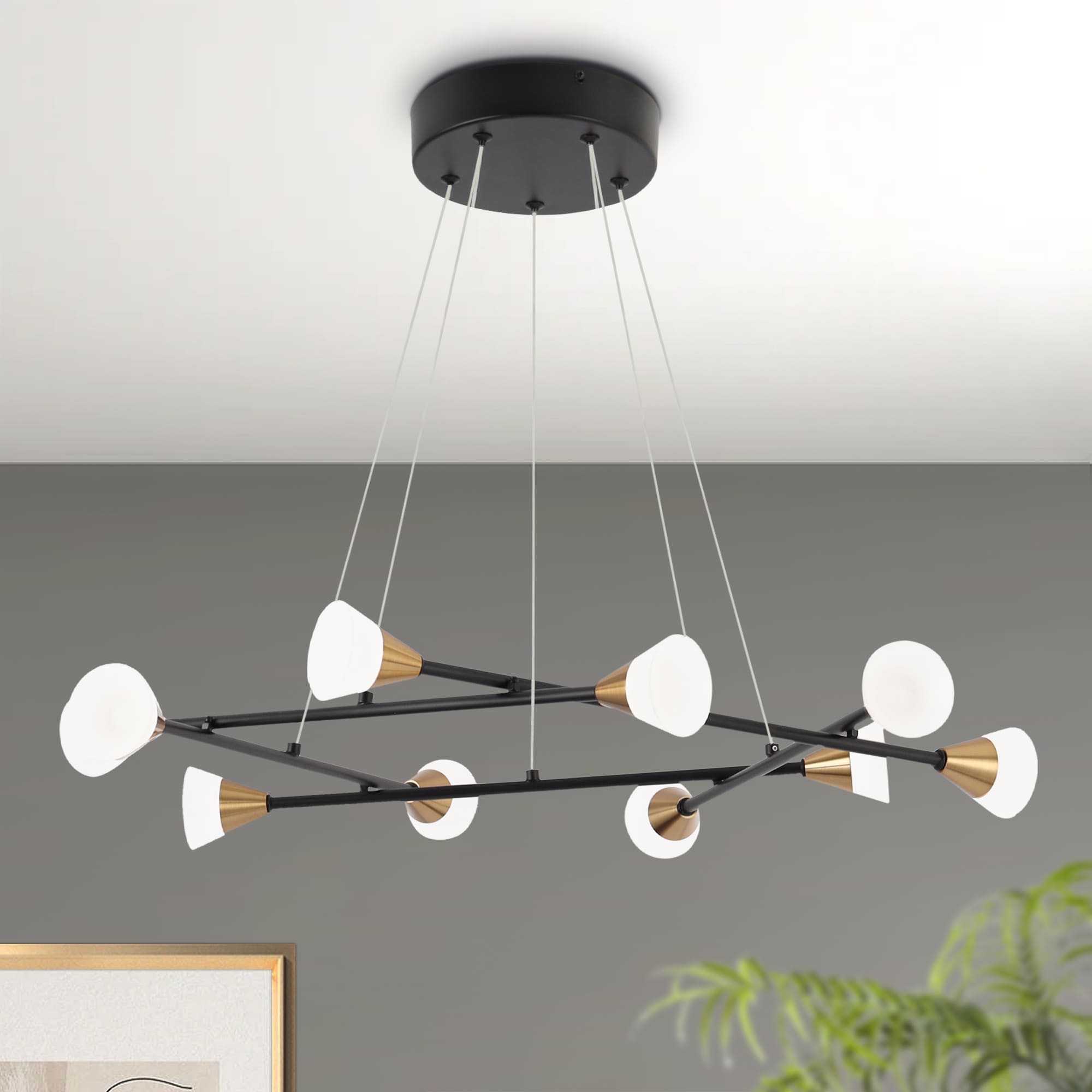 ZEVNI L3I2YEZJW4643SA7 Benet 10.0 -Light Matte Black Transitional Integrated LED For Use in Bedrooms, Dining Rooms, Foyers, Kitchens, Living Rooms Chandelier