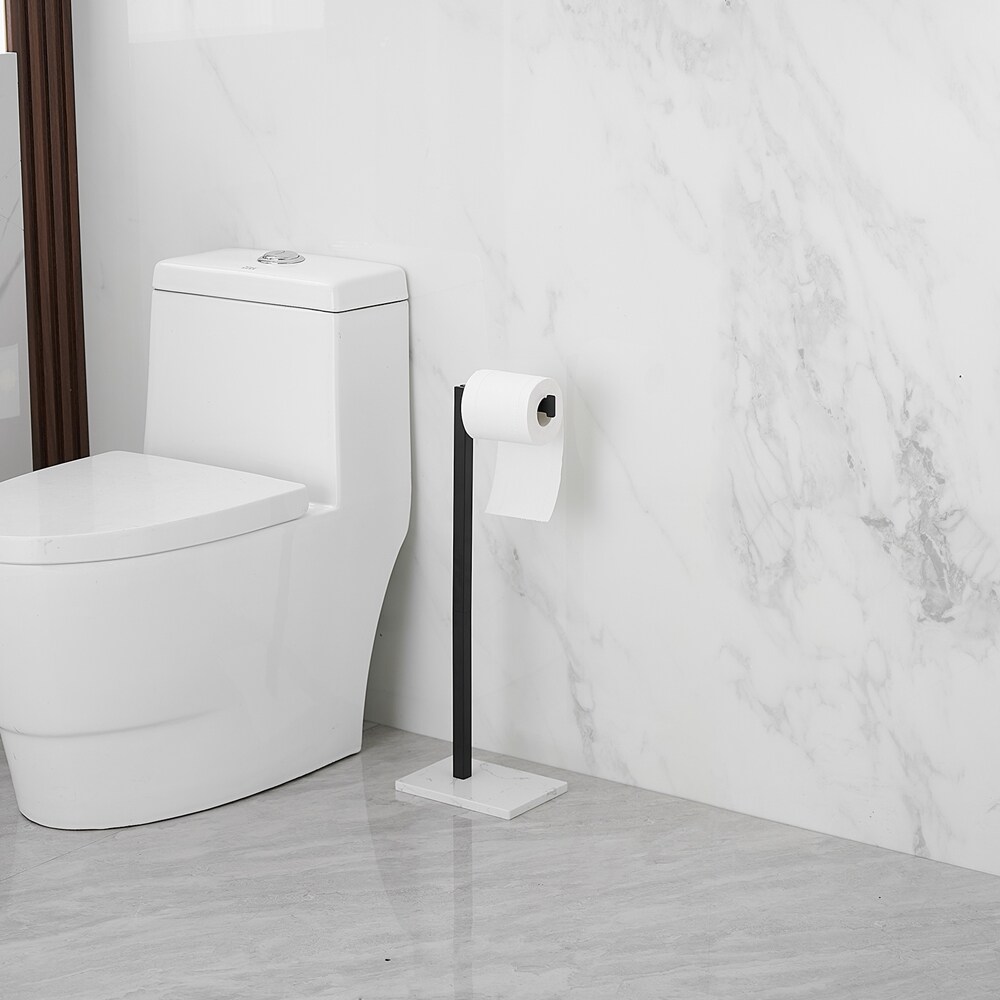 Matte Black Freestanding Toilet Paper Holder with Marble Base