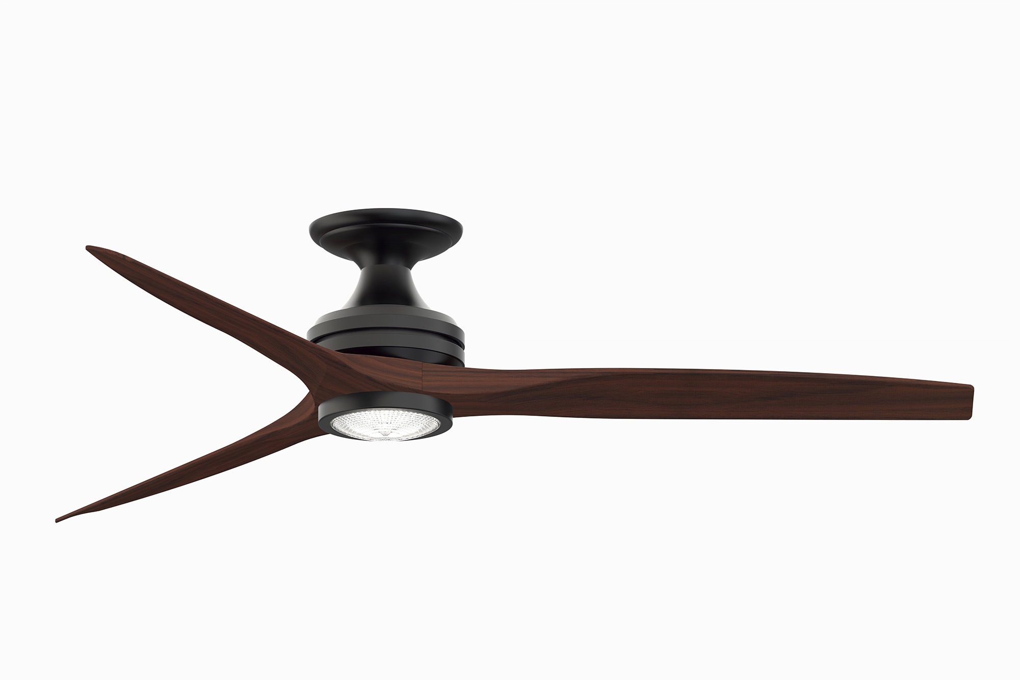 Fanimation FP6721BBL-60WK-LK-F Spitfire 60-in Integrated LED Outdoor Flush Mount Black with Whiskey Wood Blades Propeller Ceiling Fan With Light - Remote Included ( 3 -Blade )