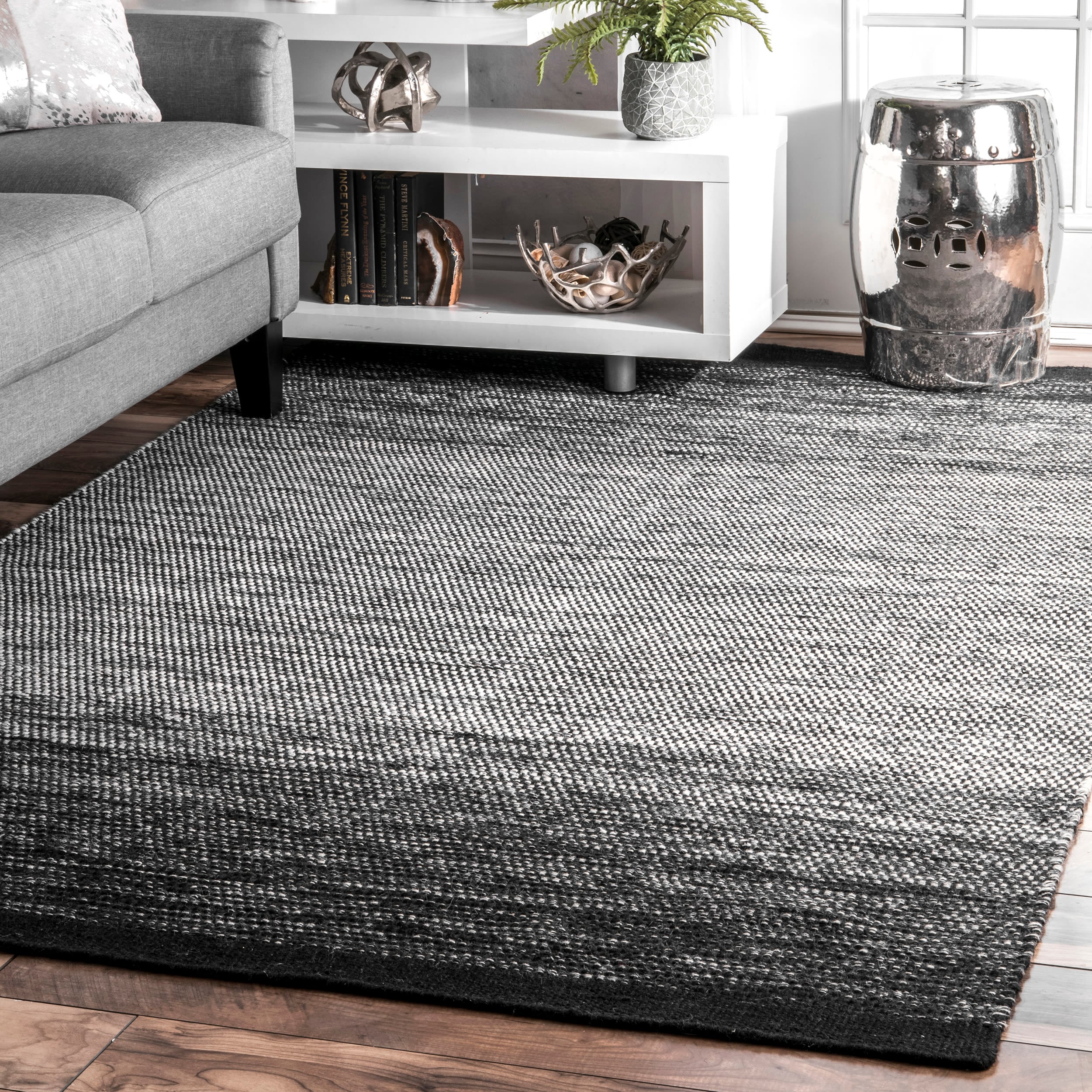 nuLOOM JAVA02A-508 Valencia 5 x 8 (ft) Flatweave Wool Black and White Rectangular Indoor Ombre Rustic Area rug