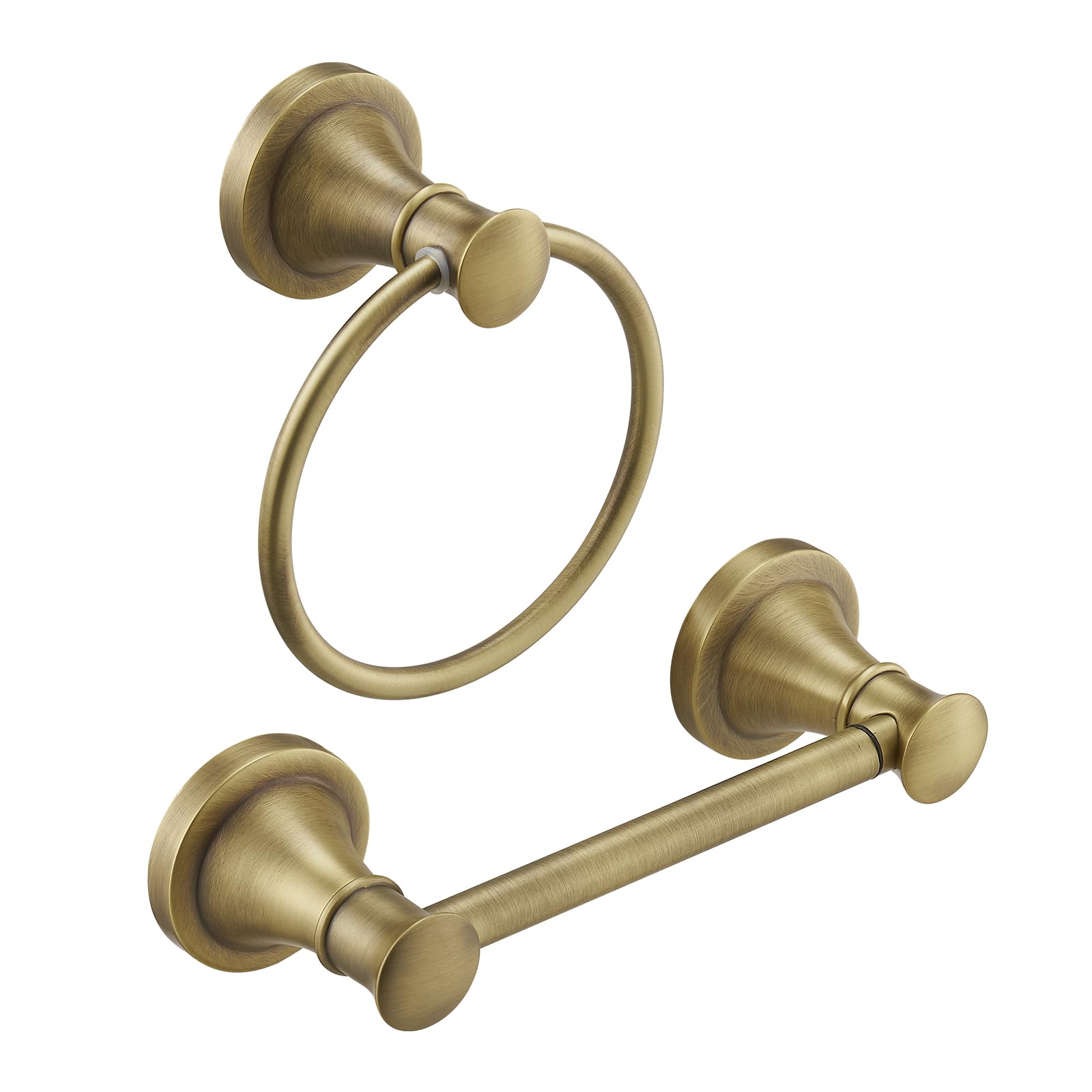 Anqtovp  Antique Brass Toilet Paper Holder and Hand Towel Ring Set 2 pcs Wall Mount Bathroom Hardware Stainless Steel Rustproof Space Saving Easy
