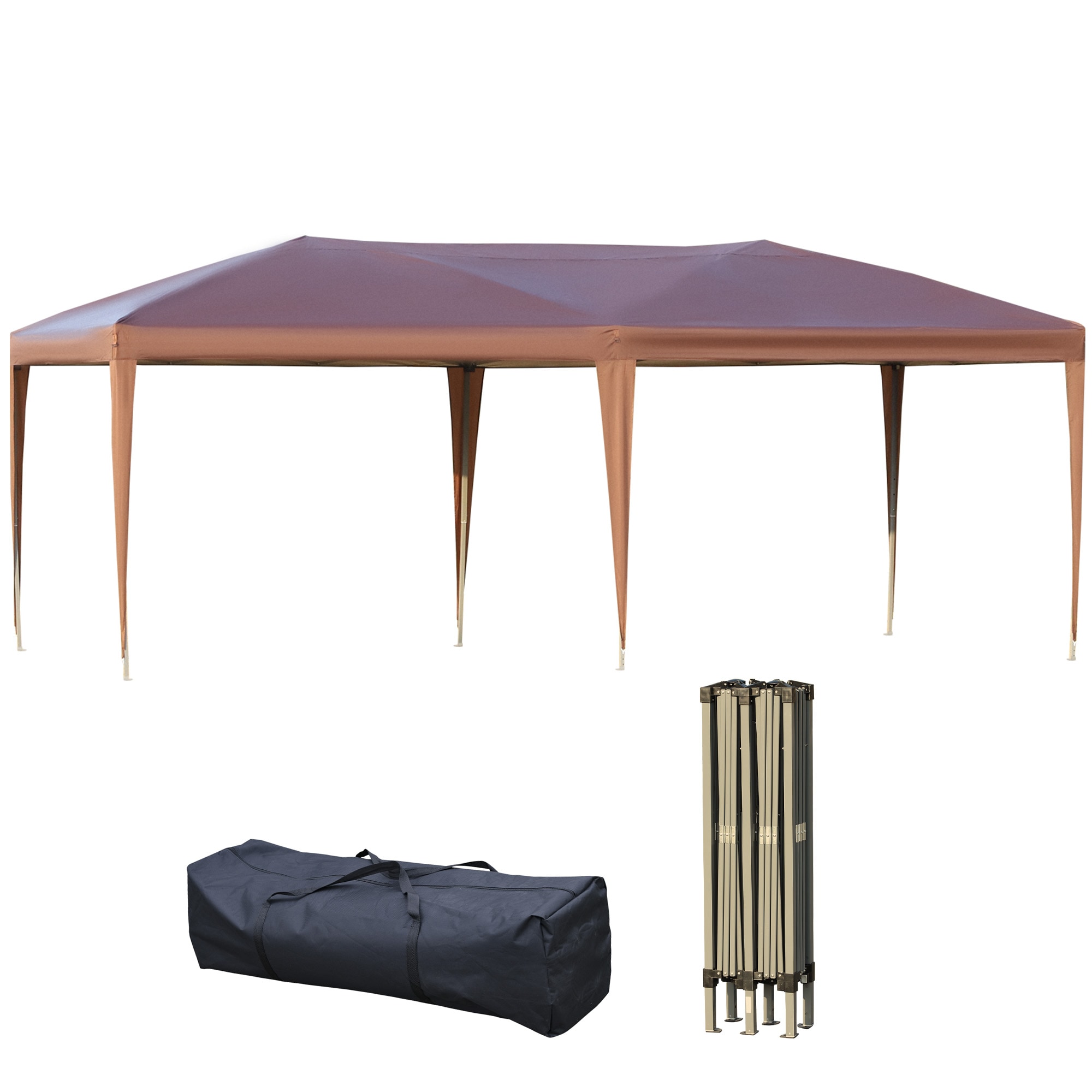 Outsunny 84C-118V04CF 19.2' x 9.7' Pop Up Canopy with Steel Frame UV Fighting Roof Carry Bag for Patio Backyard Beach Garden Coffee