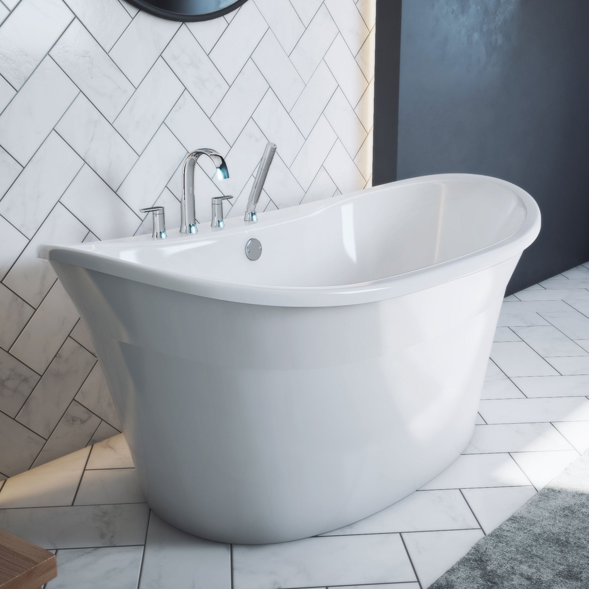 DreamLine Montego 32-in W x 60-in L Acrylic Oval Center Drain Freestanding Soaking Bathtub Bathtubs department at