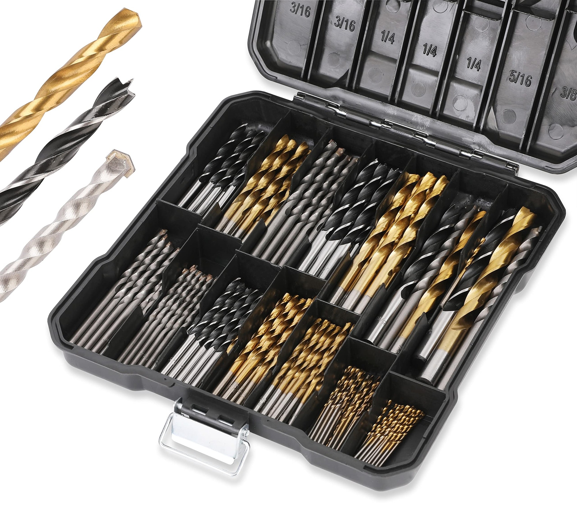 SenQWFa 140 Piece Multipurpose Drill Bits Set Includes Titanium Twist Masonry and Brad Point Bits with Hard Storage Case #LDC0817C059