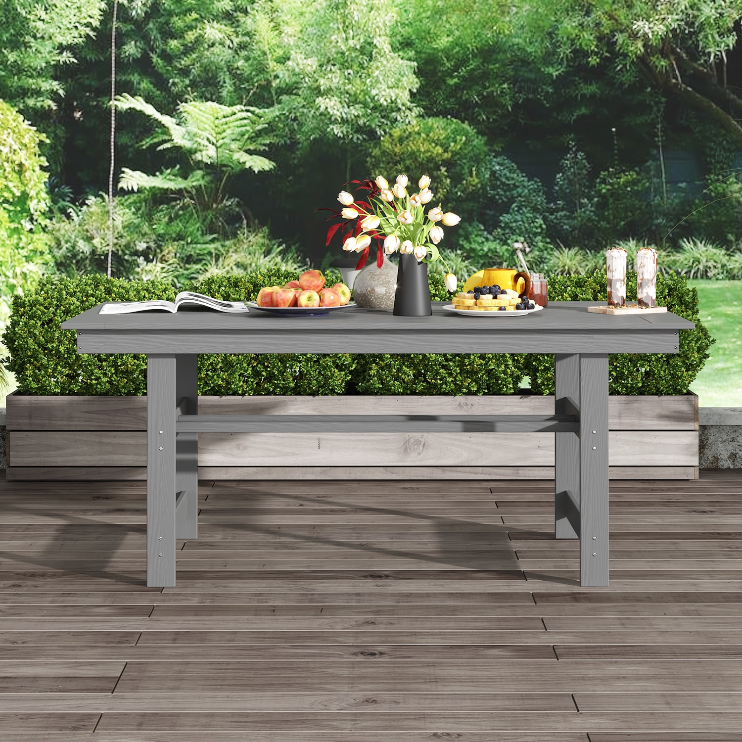 MIDHAM KF510001-01 Patio dining table Rectangle Outdoor Dining Table 32.7-in W x 70.9-in L with Umbrella Hole