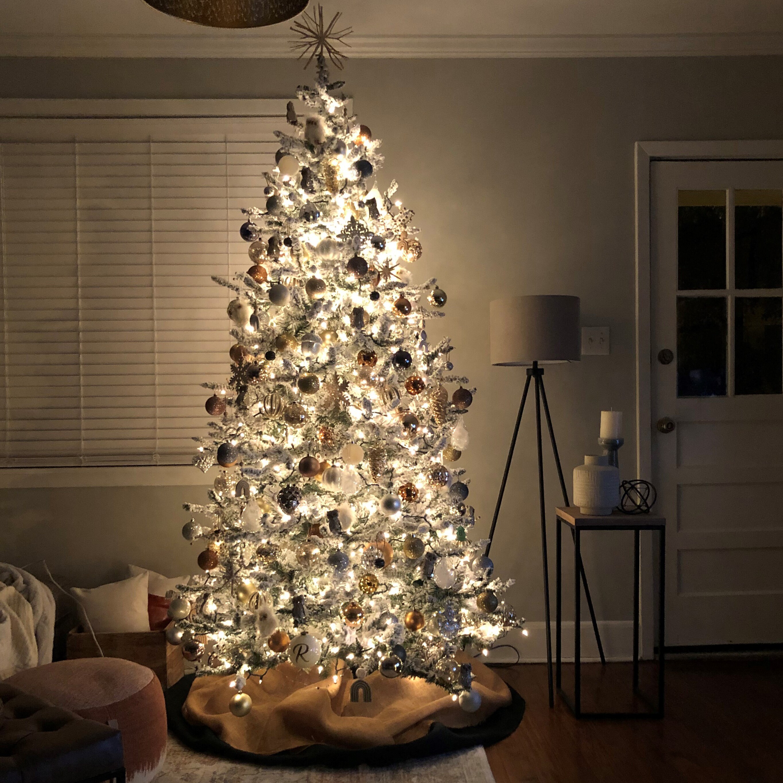 6.5 ft. White Flocked Pine Christmas Tree with LED Lights