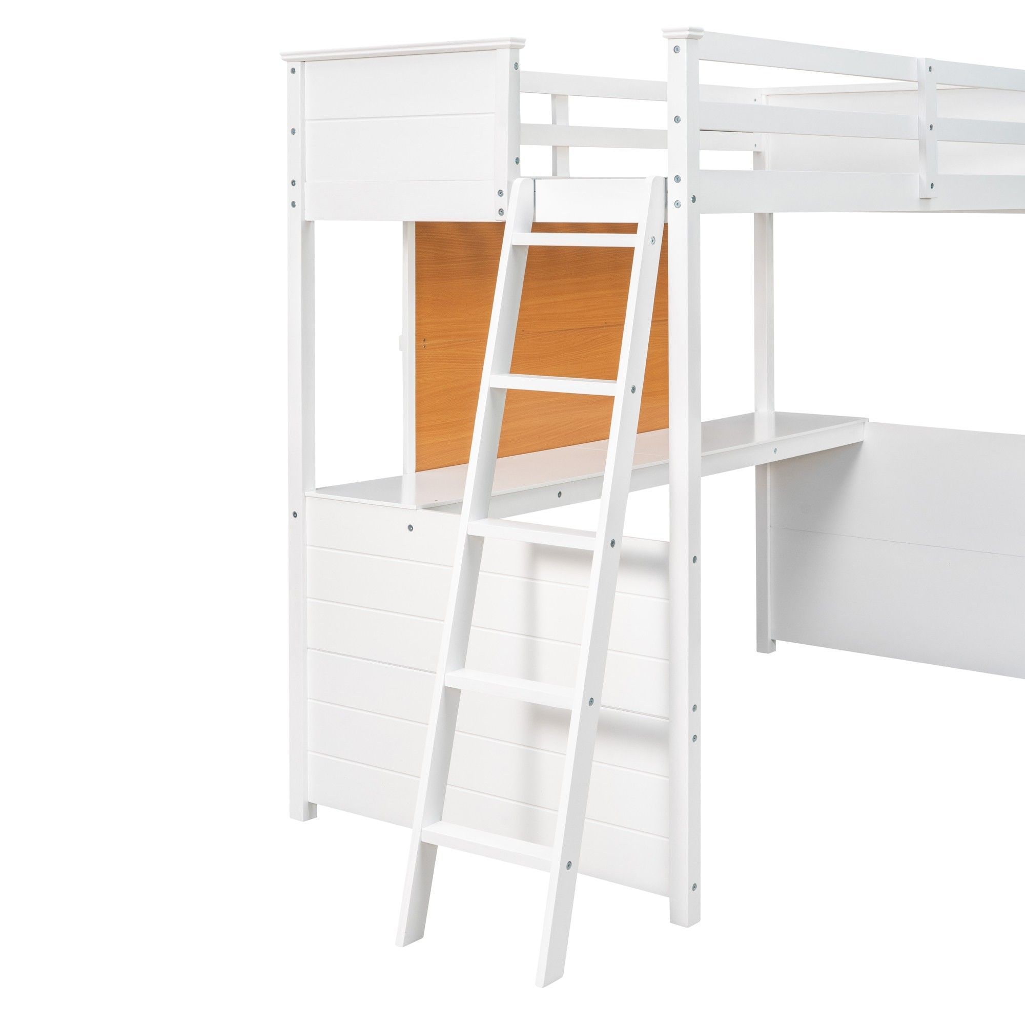 Yiekholo White Twin Study Loft Bed with Desk, Guardrails, and Writing ...