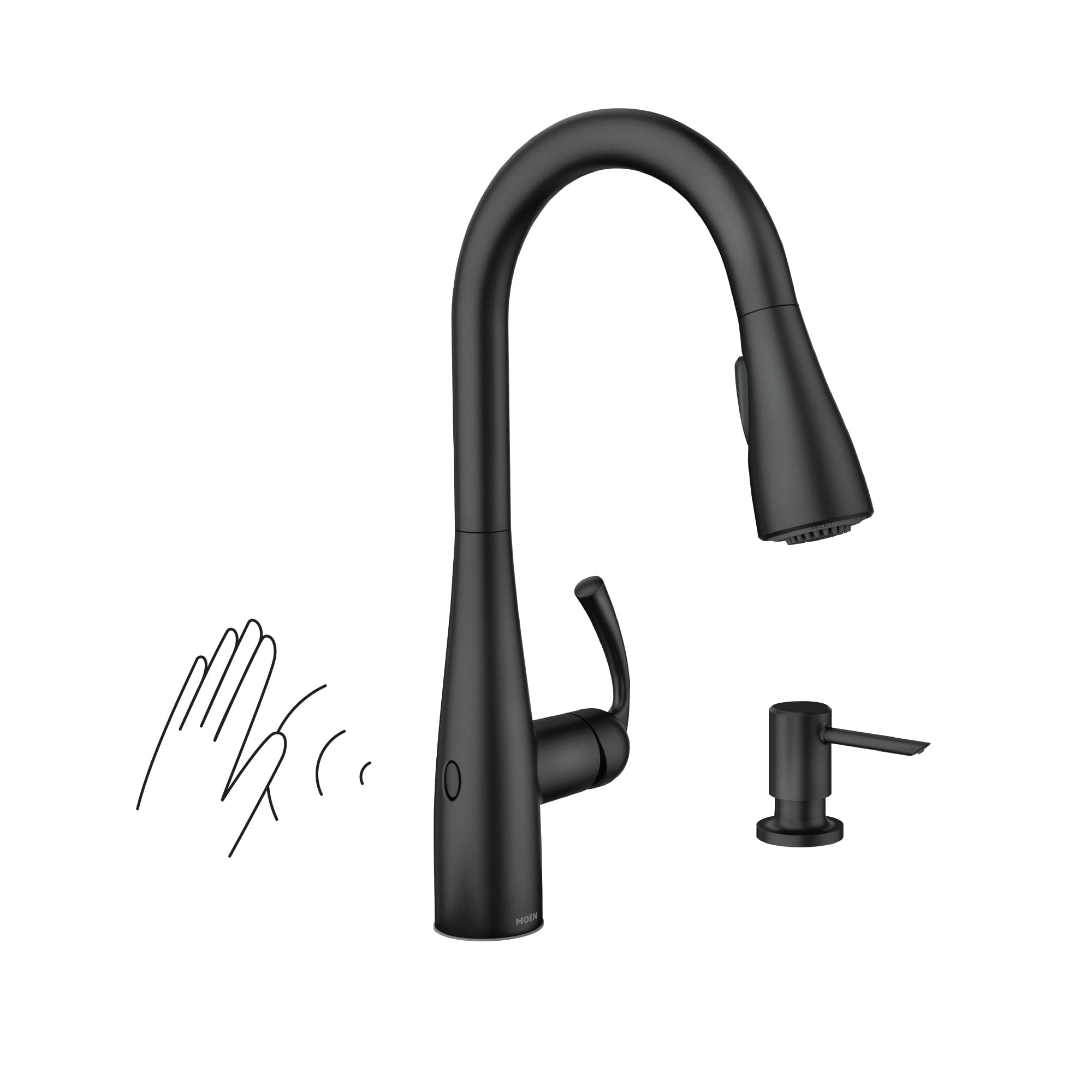 Moen Essie Matte Black Single Handle Touchless Pull-down Kitchen Faucet with Sprayer (Deck Plate and Soap Dispenser Included)