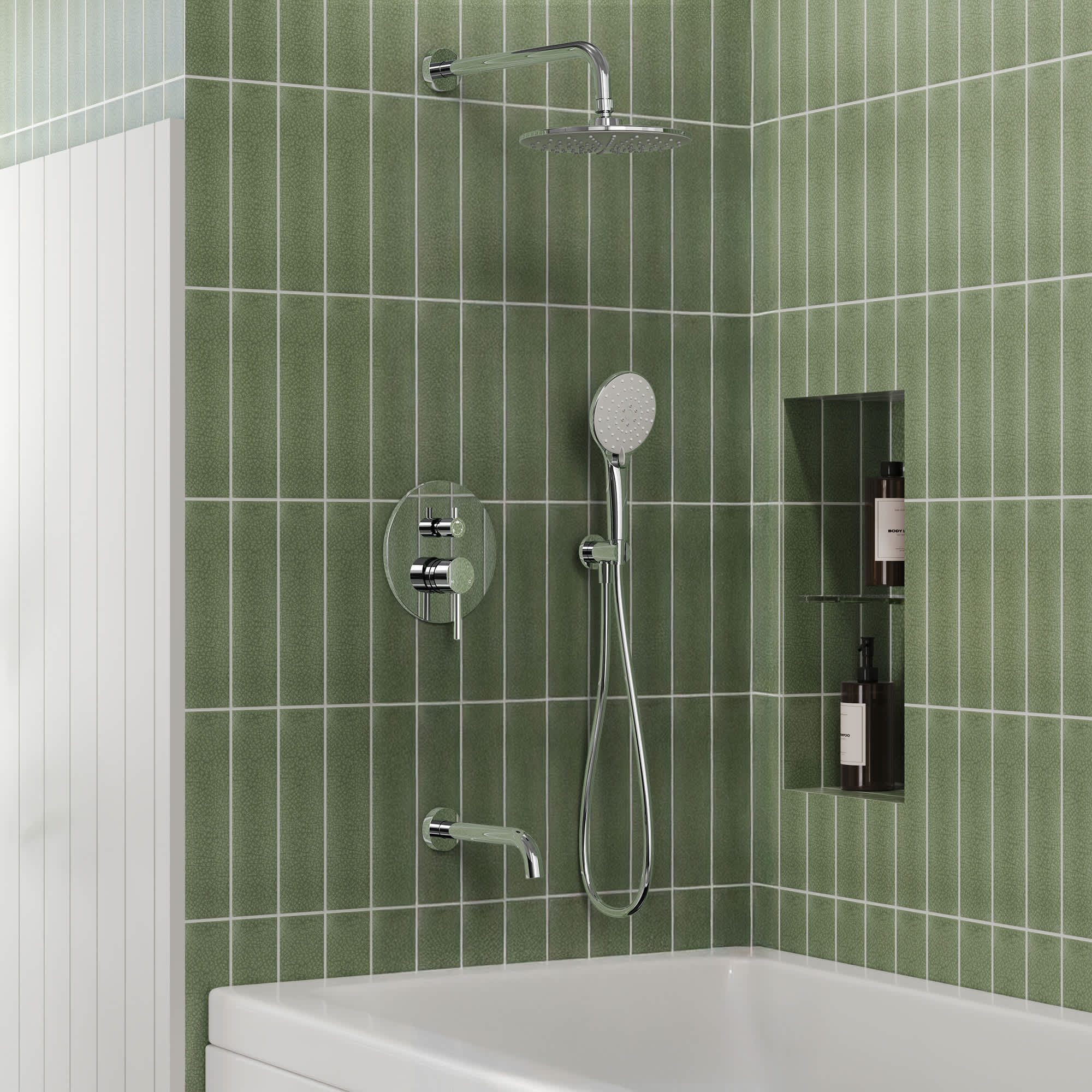 EVERSTEIN SFS-1076-CH9 Tub and Shower Faucet with 9-in High-Pressure Balanced Shower System and 3-Setting Hand Shower in Chrome