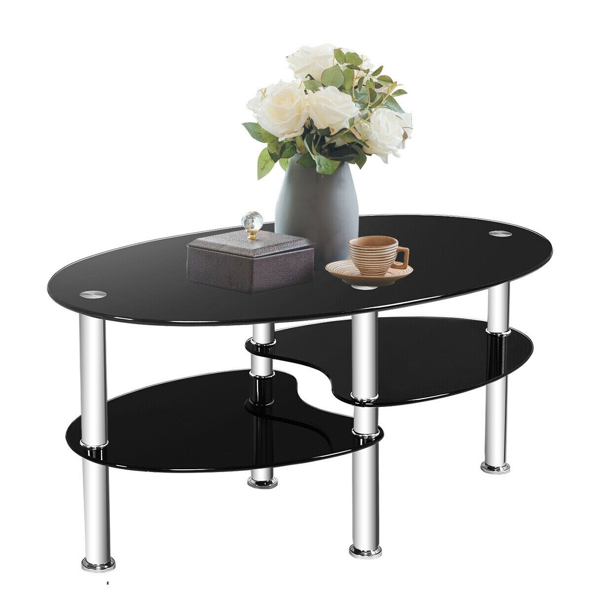 Sumyeg Coffee table Black Glass Modern Coffee Table in the Coffee ...