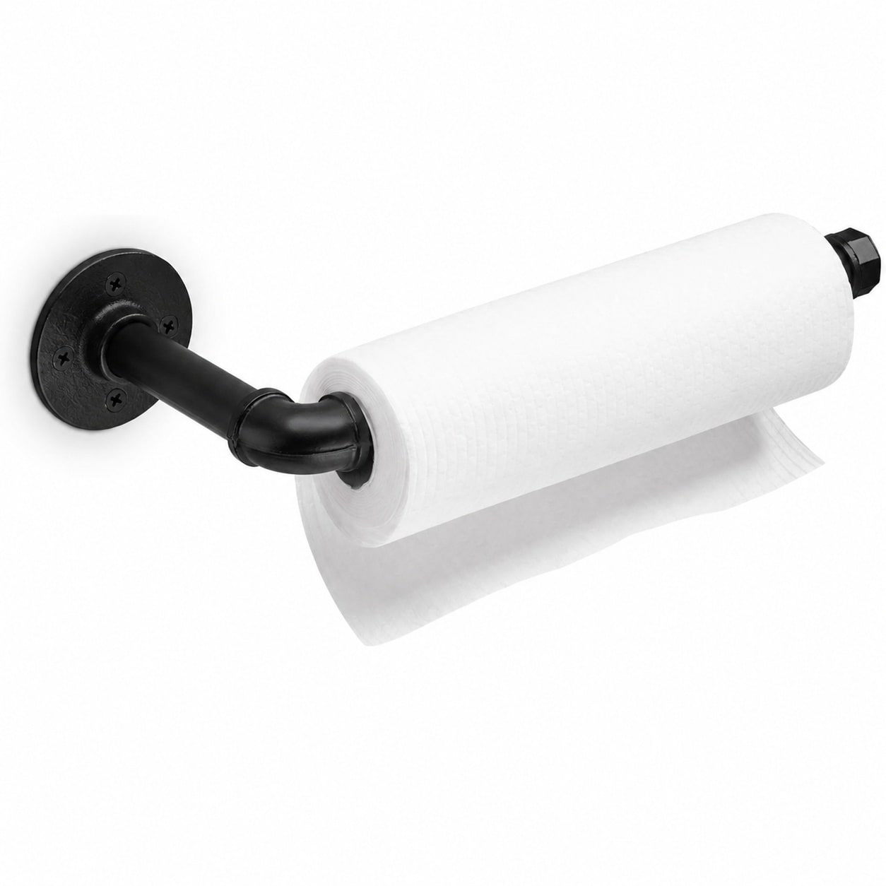 Aoibox  Matte Black Industrial Pipe Wall Mount Paper Towel Holder for Kitchen and Bathroom Heavy Duty Iron Rack