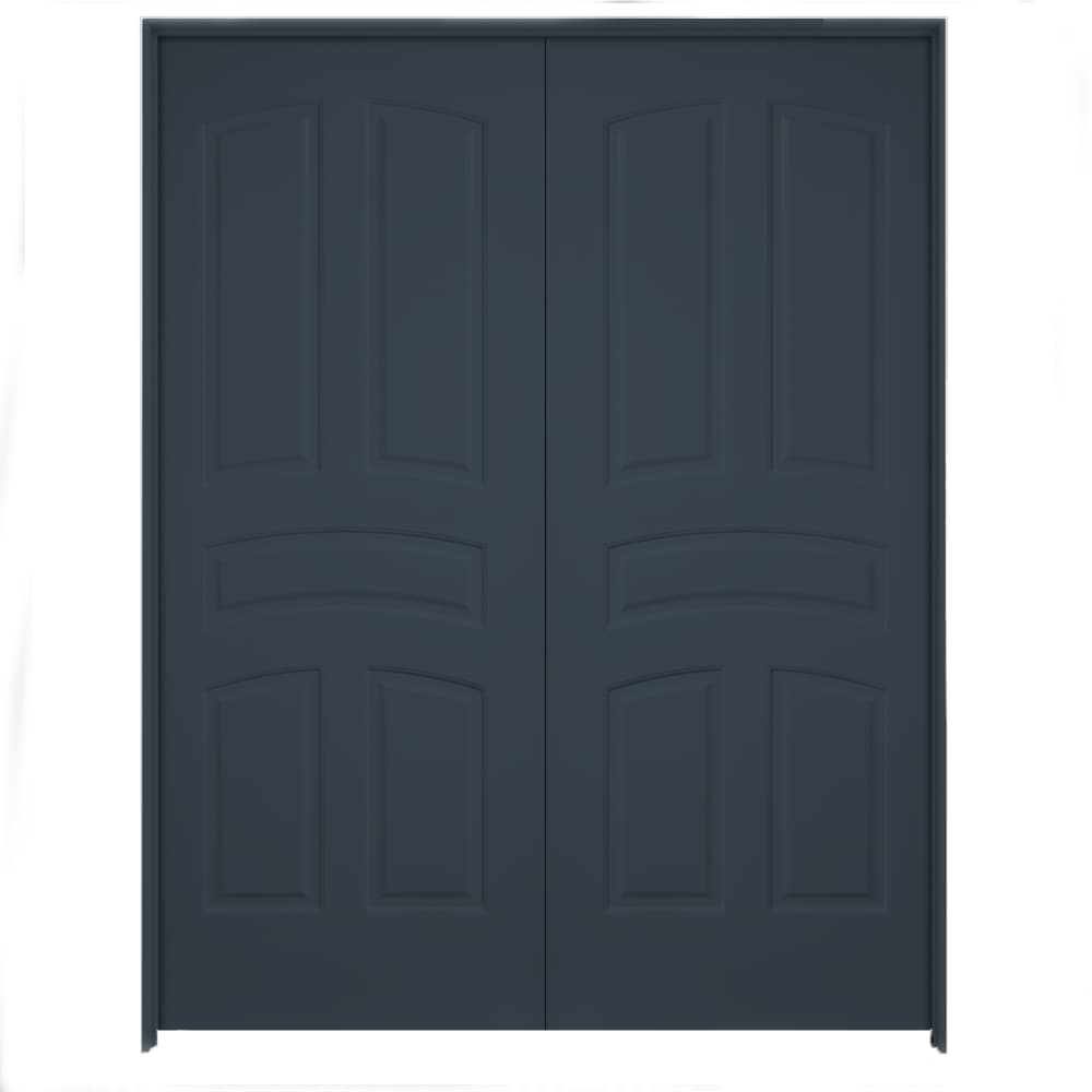 American Building Supply LO967013 60-in x 80-in Slate Solid core 5-panel arch top Reversible/Universal Smooth Prefinished MDF Flat Jamb Double Prehung Interior Door